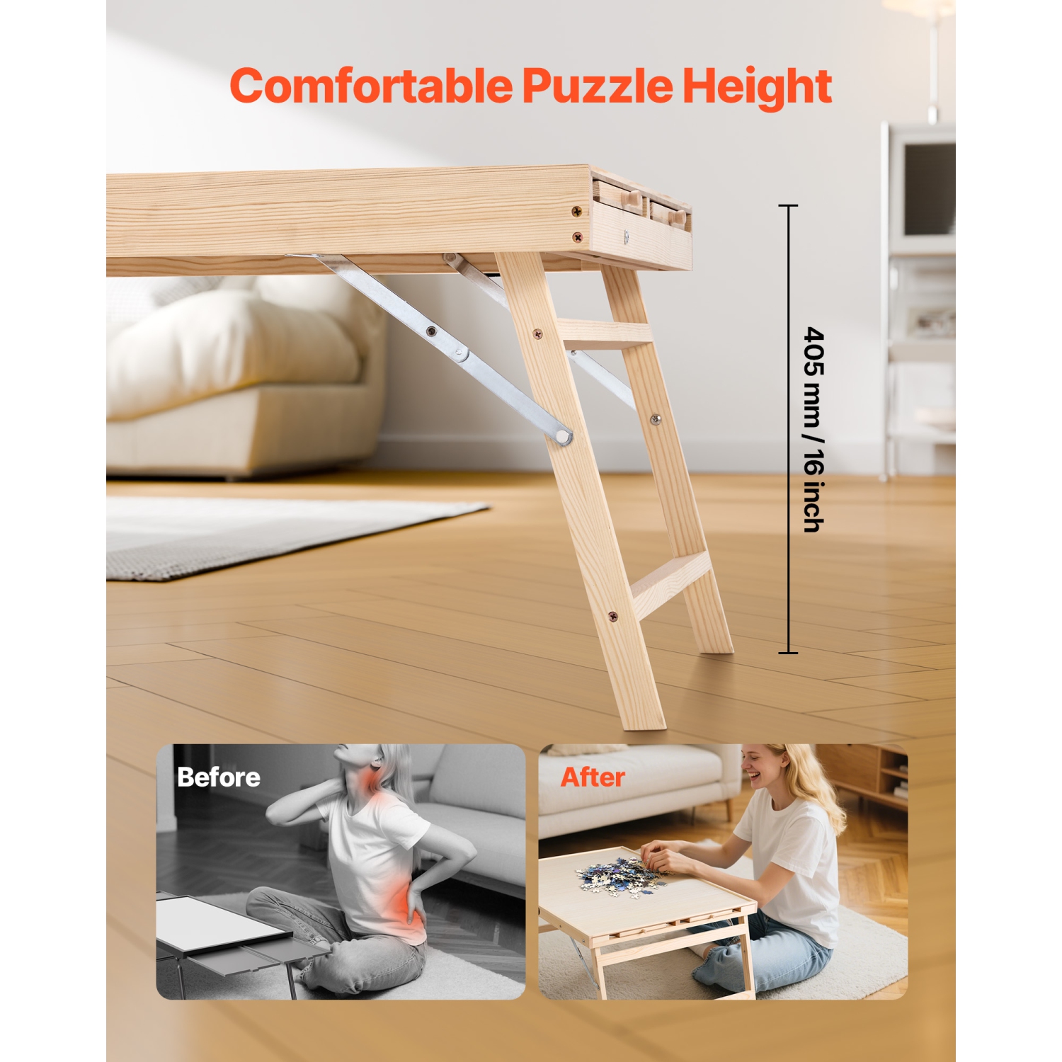VEVOR 1500 Piece Puzzle Table with Folding Legs, 4 Drawers and Cover, 34x25 in Portable Wooden Board, Jigsaw Puzzle Accessories for Adults, Puzzle