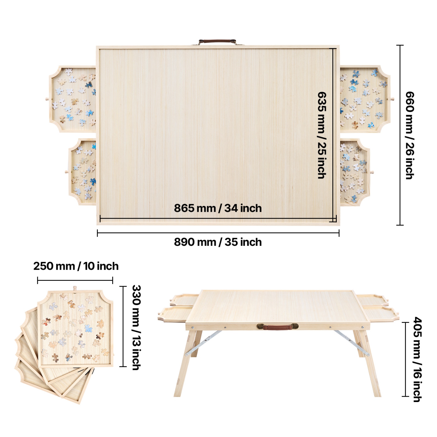VEVOR 1500 Piece Puzzle Table with Folding Legs, 4 Drawers and Cover, 34x25 in Portable Wooden Board, Jigsaw Puzzle Accessories for Adults, Puzzle