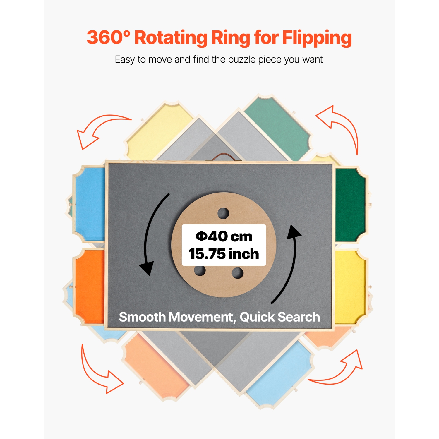Casse-tête rotatif VEVOR 1500 pièces avec 4 tiroirs en feutre coloré et couvercle, table portative en bois de 34 x 25&nbsp;po, casse-tête réglable à