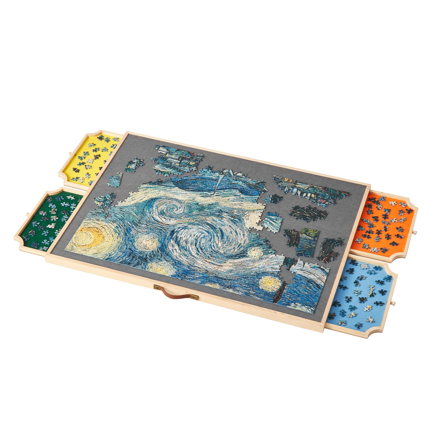 Casse-tête rotatif VEVOR 1500 pièces avec 4 tiroirs en feutre coloré et couvercle, table portative en bois de 34 x 25&nbsp;po, casse-tête réglable à