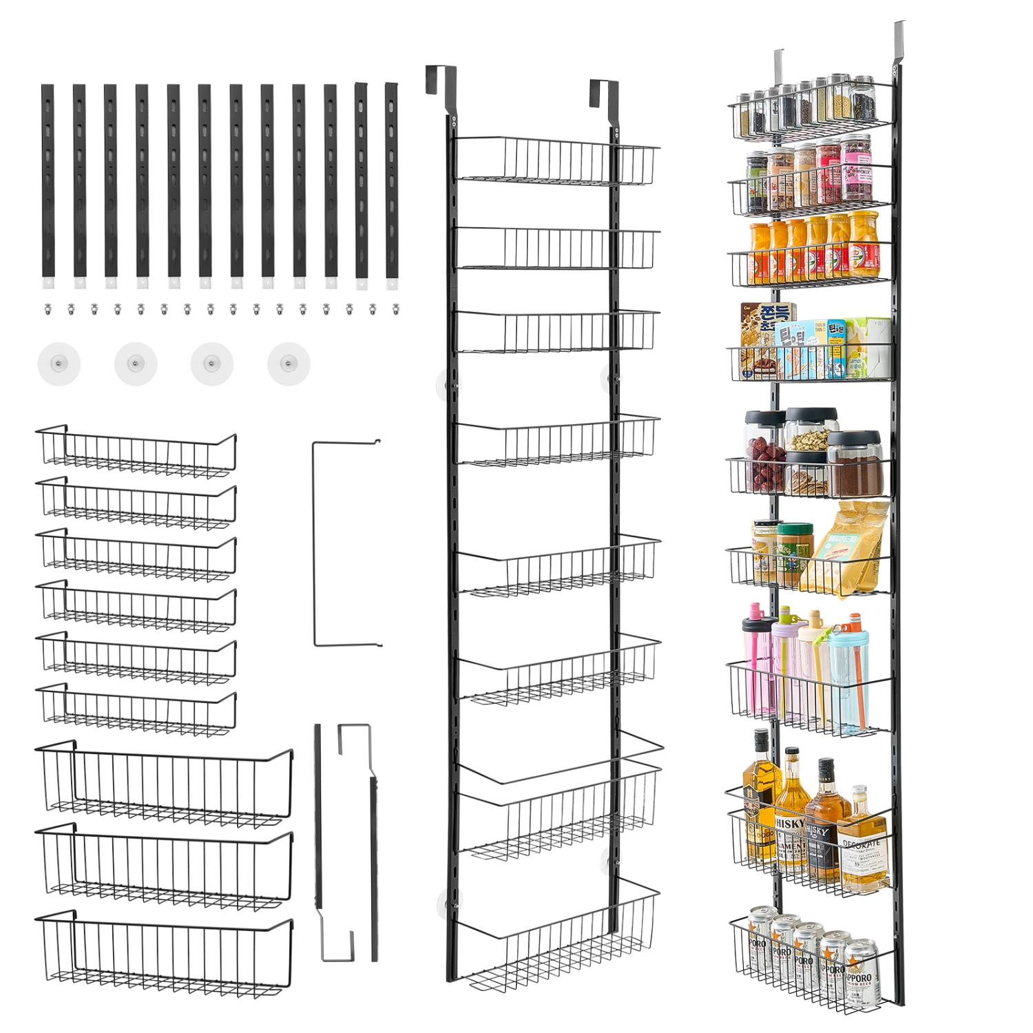 VEVOR 9-Tier Over the Door Pantry Organizer, Pantry Organization and Storage, Heavy-Duty Steel Hanging Spice Rack, Adjustable Wall Seasoning Shelves,
