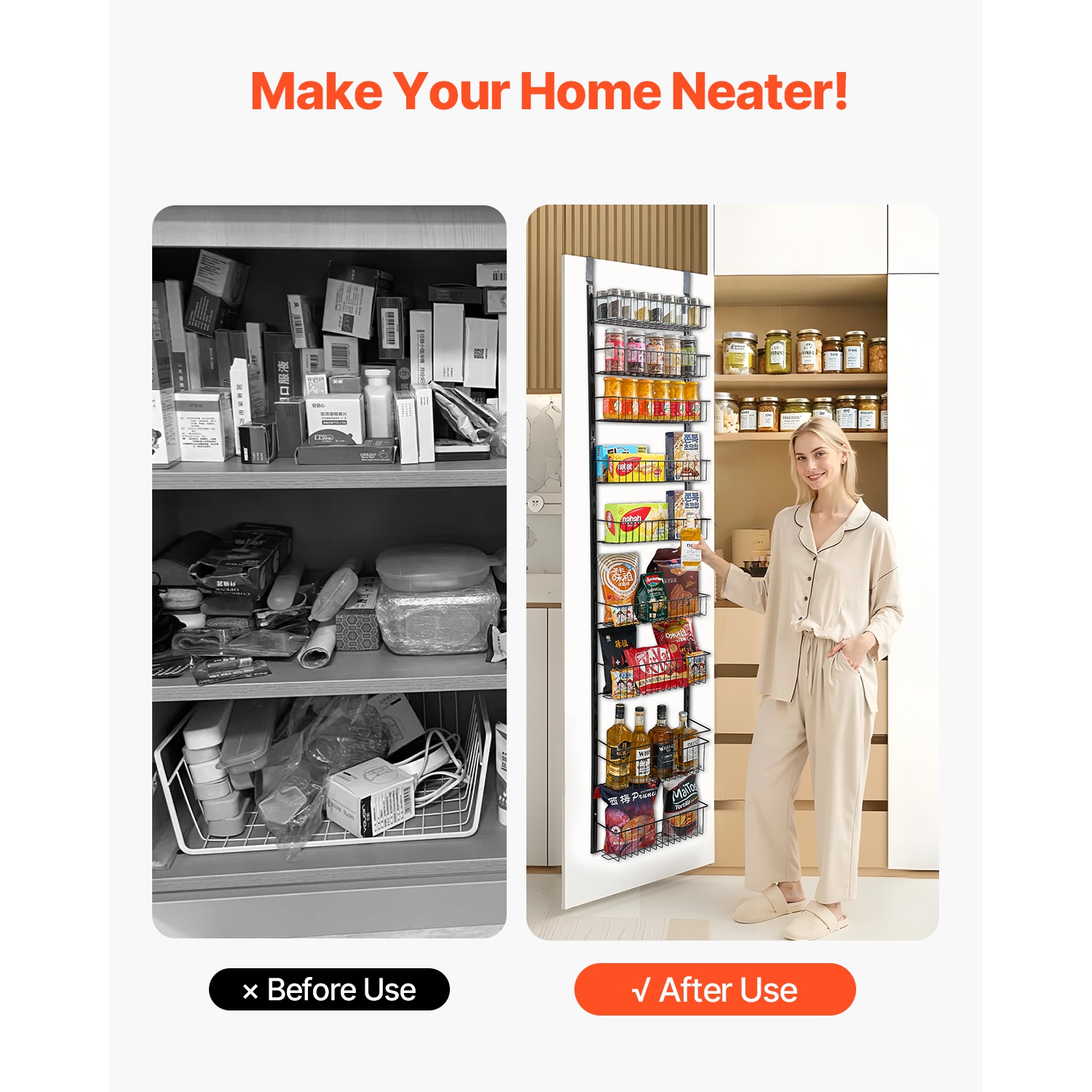 VEVOR 9-Tier Over the Door Pantry Organizer, Pantry Organization and Storage, Heavy-Duty Steel Hanging Spice Rack, Adjustable Wall Seasoning Shelves,