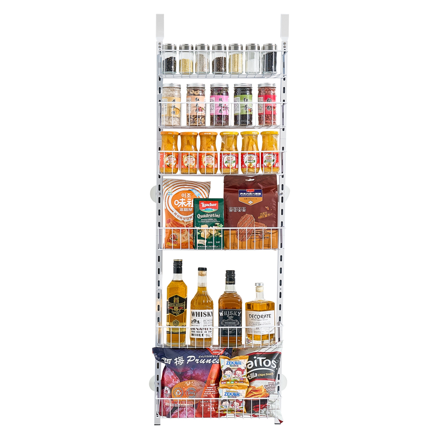 VEVOR 6-Tier Over the Door Pantry Organizer, Pantry Organization and Storage, Heavy-Duty Steel Hanging Spice Rack, Adjustable Wall Seasoning Shelves,