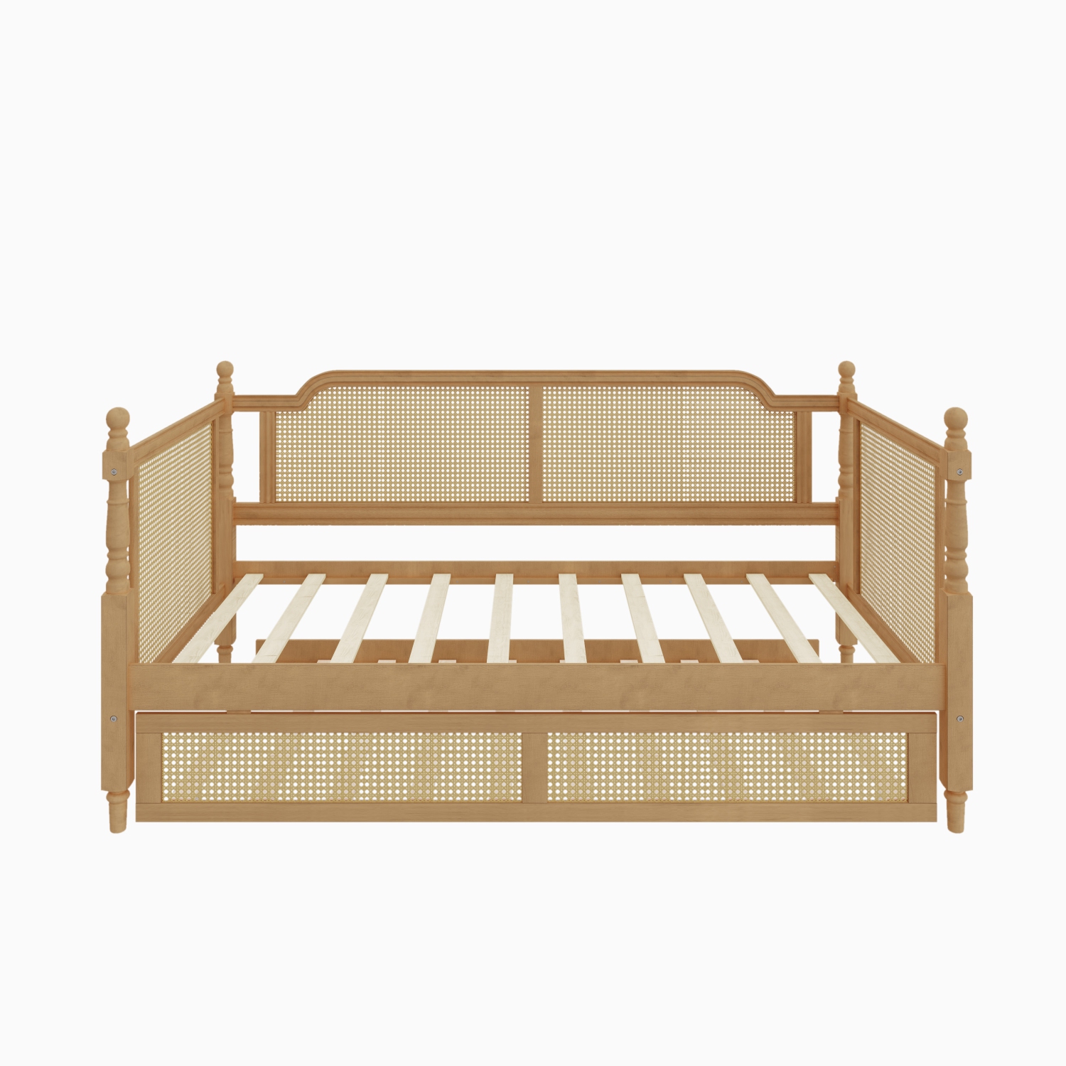 Homy Casa Traditional Rattan Twin Size Daybed Frame with Trundle