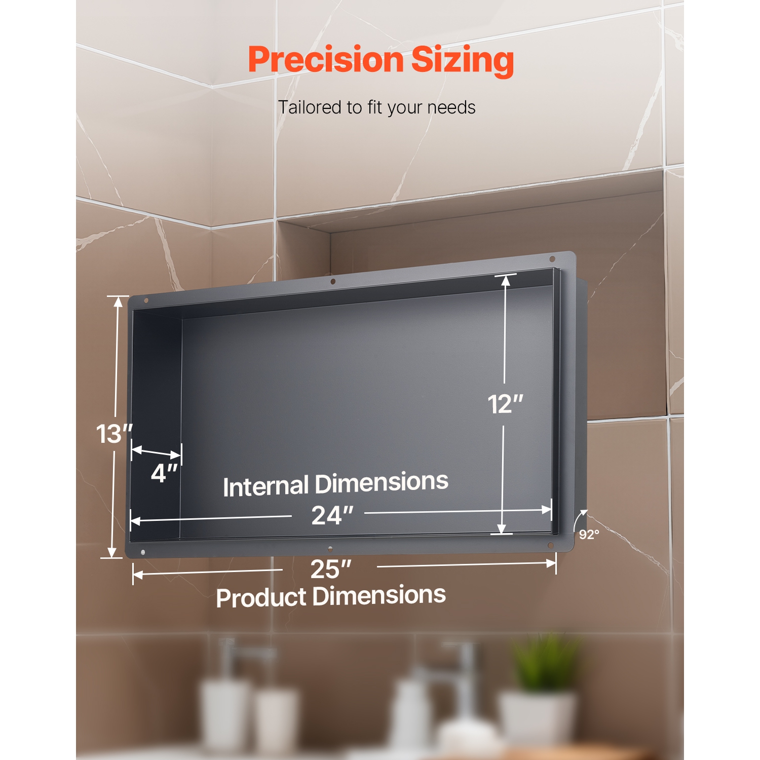 VEVOR 13 x 25 x 4 inch Shower Niche,Frameless Recessed Wall Niche, Heavy-duty Stainless Steel Modern Shampoo Storage Organizer, Sealed Waterproof,