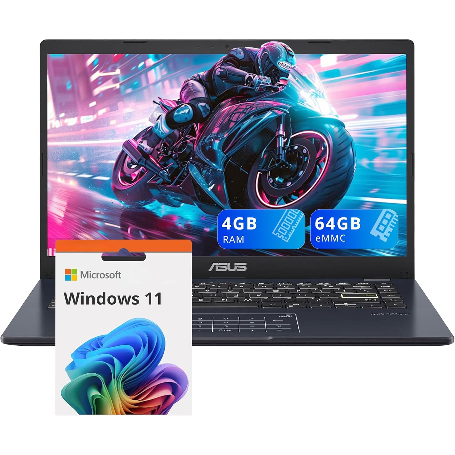 Refurbished - ASUS 14" FHD Laptop, Intel Pentium N6000 Processor, 64GB eMMC, 4GB RAM, Intel UHD Graphics, 720p Webcam, Wi-Fi, Bluetooth, Windows 11,