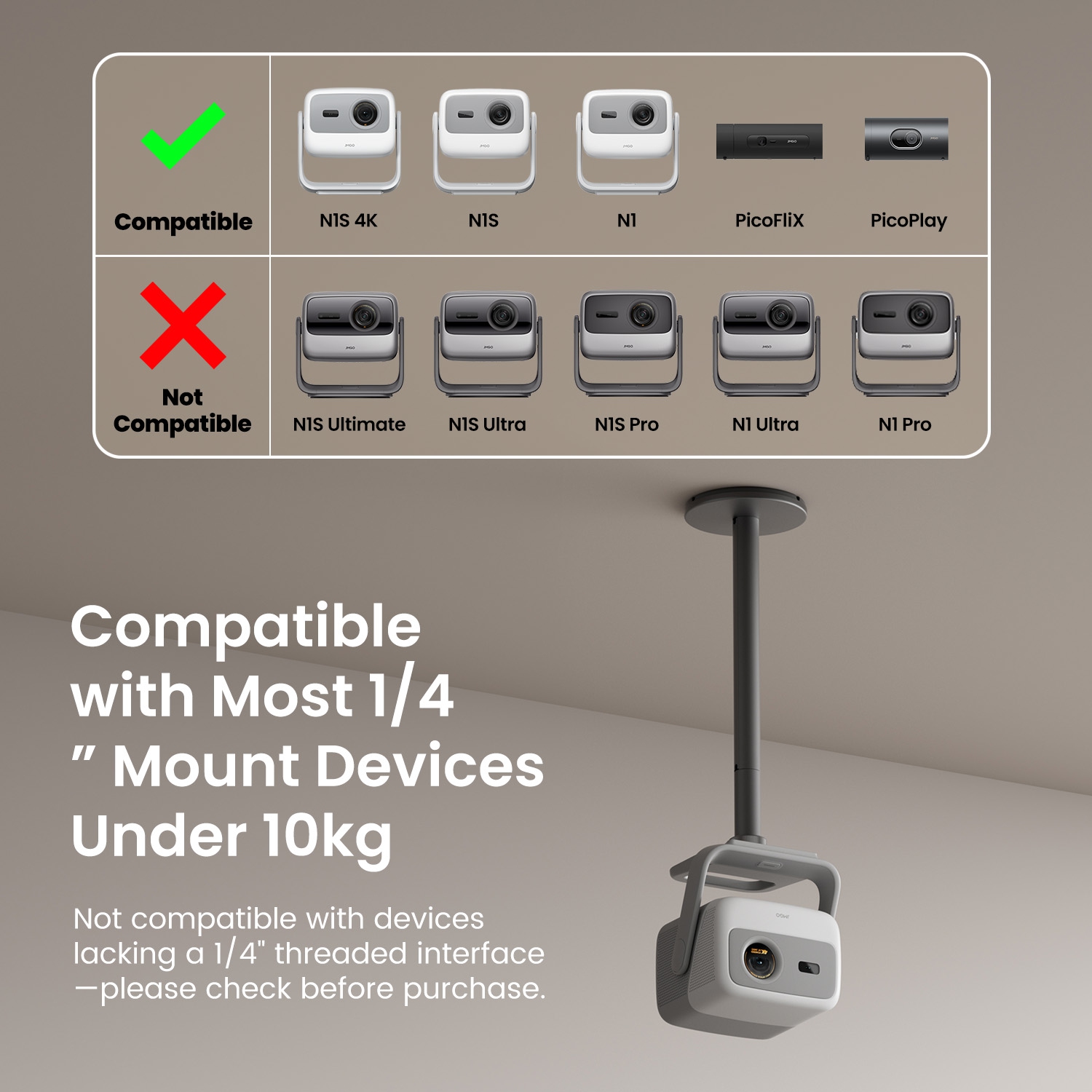 JMGO Ceiling Mount for projector bracket for N1S Ultimate/Infinity