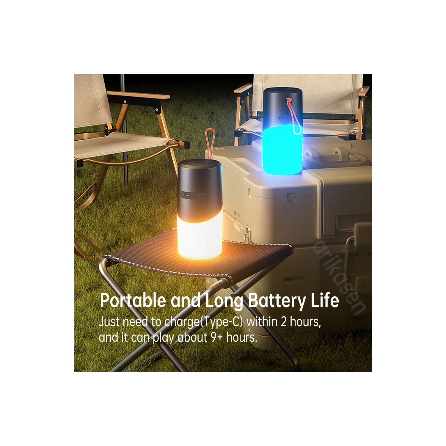 Haut-parleur d'extérieur Bluetooth Camping avec 7 lumières LED colorées TF Card Haut-parleur portatif sans fil pour fête/intérieur/extérieur/plage