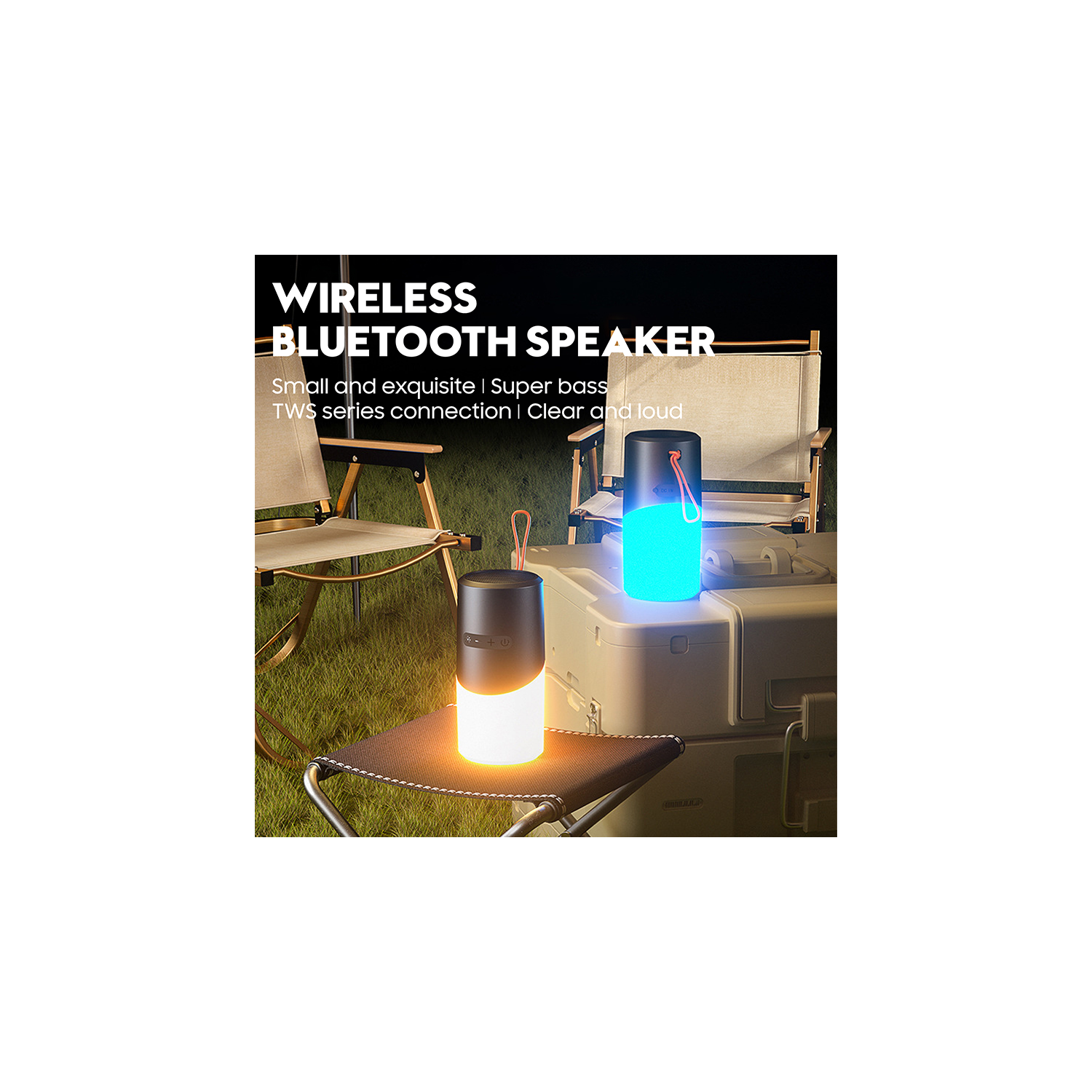 Haut-parleur d'extérieur Bluetooth Camping avec 7 lumières LED colorées TF Card Haut-parleur portatif sans fil pour fête/intérieur/extérieur/plage