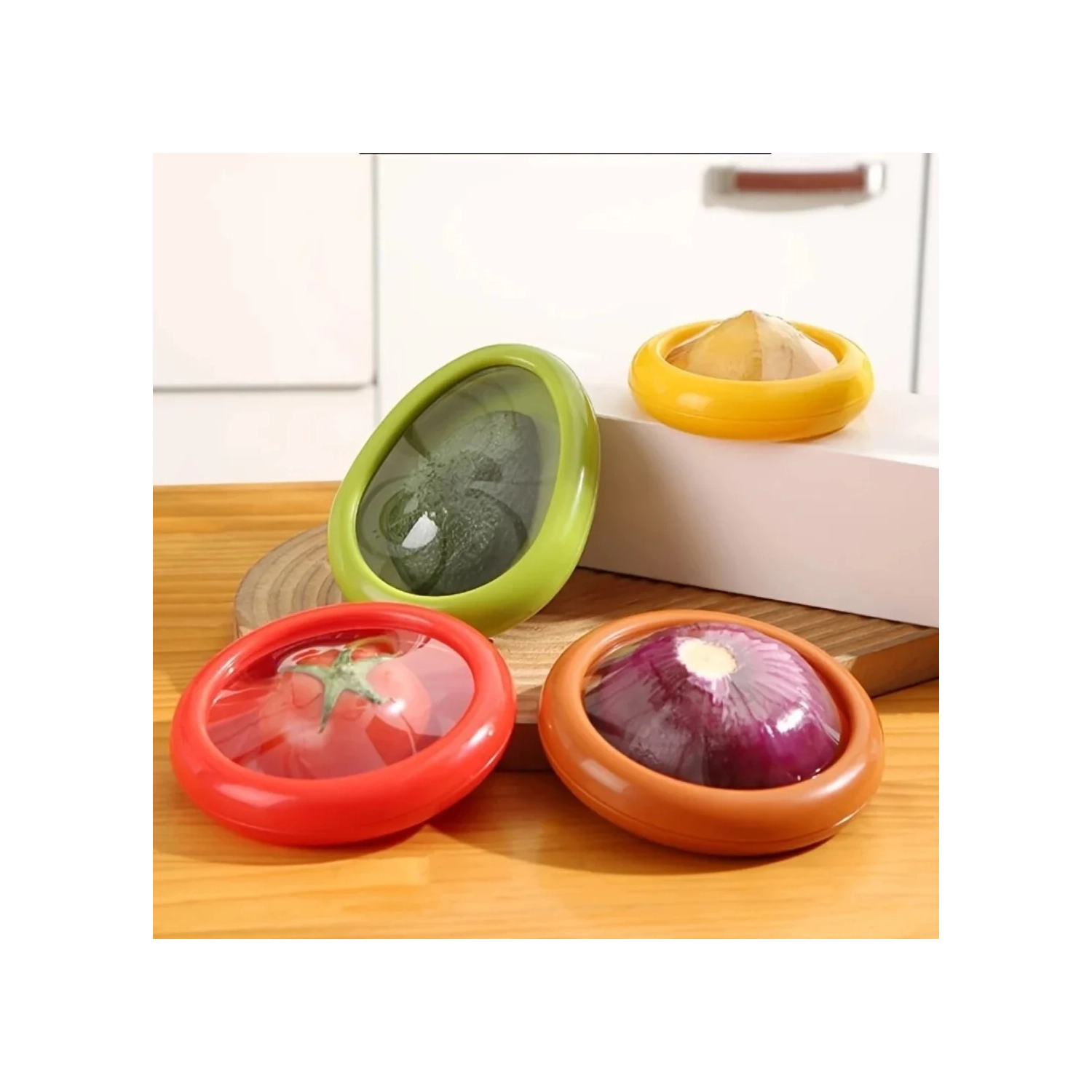 4 Pcs Silicone Fruit Vegetable Airtight Fresh Storage Box Avocado Saver and Onion Storage Set Reusable Fridge Fresh Pod Food Storage