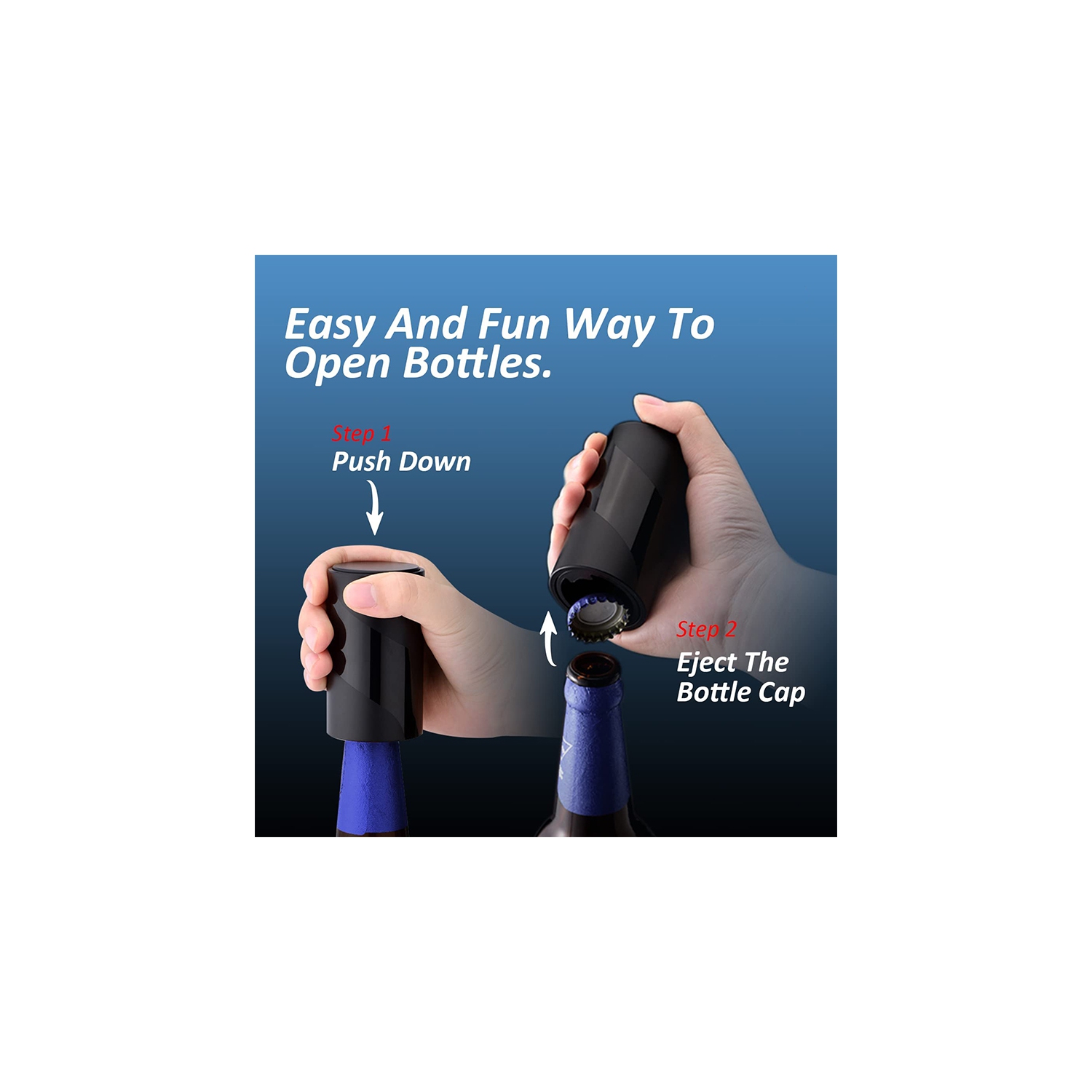 Push Down Bottle Opener, Automatic Beer Bottle Openers, Stainless Steel Instant-no-Cap Mover, Funny Kitchen Gadgets, Beer Bar Accessories Gifts for