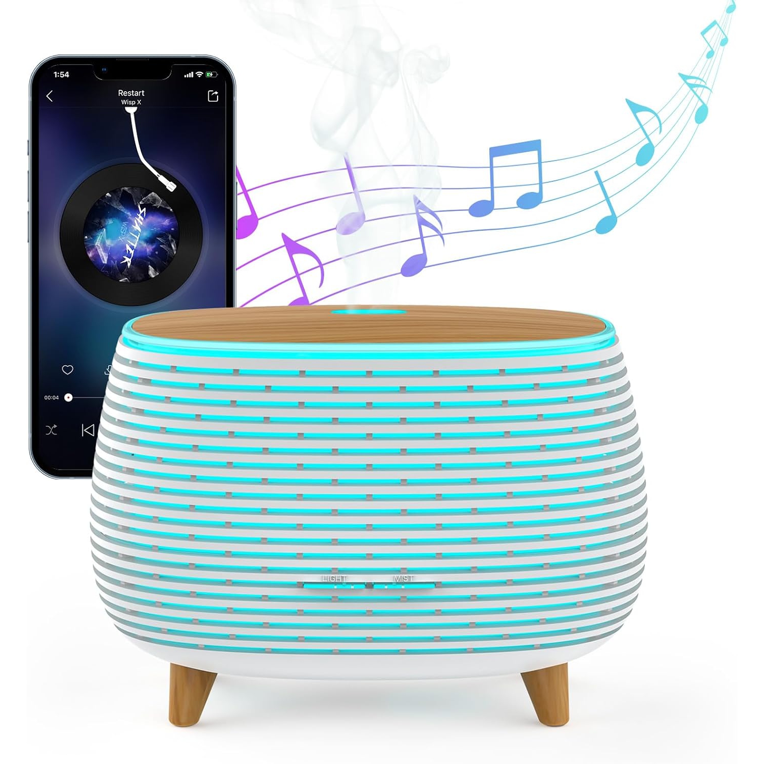 Haut-parleur Bluetooth 2-en-1 et diffuseur d'huile essentielle ultrasonique, diffuseur d'aromathérapie et humidificateur à vapeur froide avec lumière