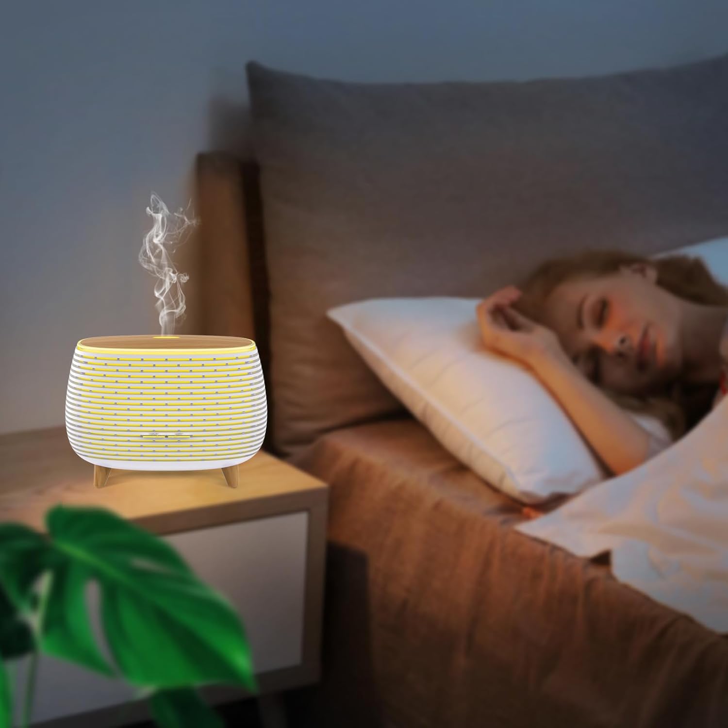 Haut-parleur Bluetooth 2-en-1 et diffuseur d'huile essentielle ultrasonique, diffuseur d'aromathérapie et humidificateur à vapeur froide avec lumière