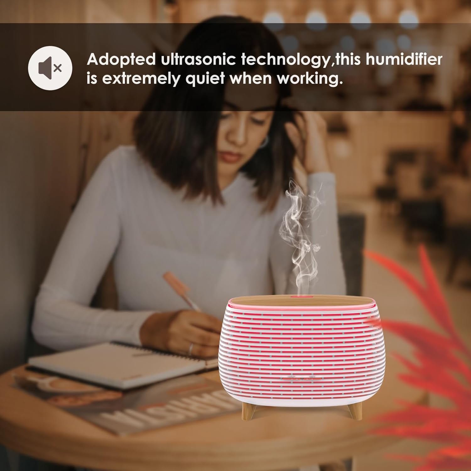 Haut-parleur Bluetooth 2-en-1 et diffuseur d'huile essentielle ultrasonique, diffuseur d'aromathérapie et humidificateur à vapeur froide avec lumière