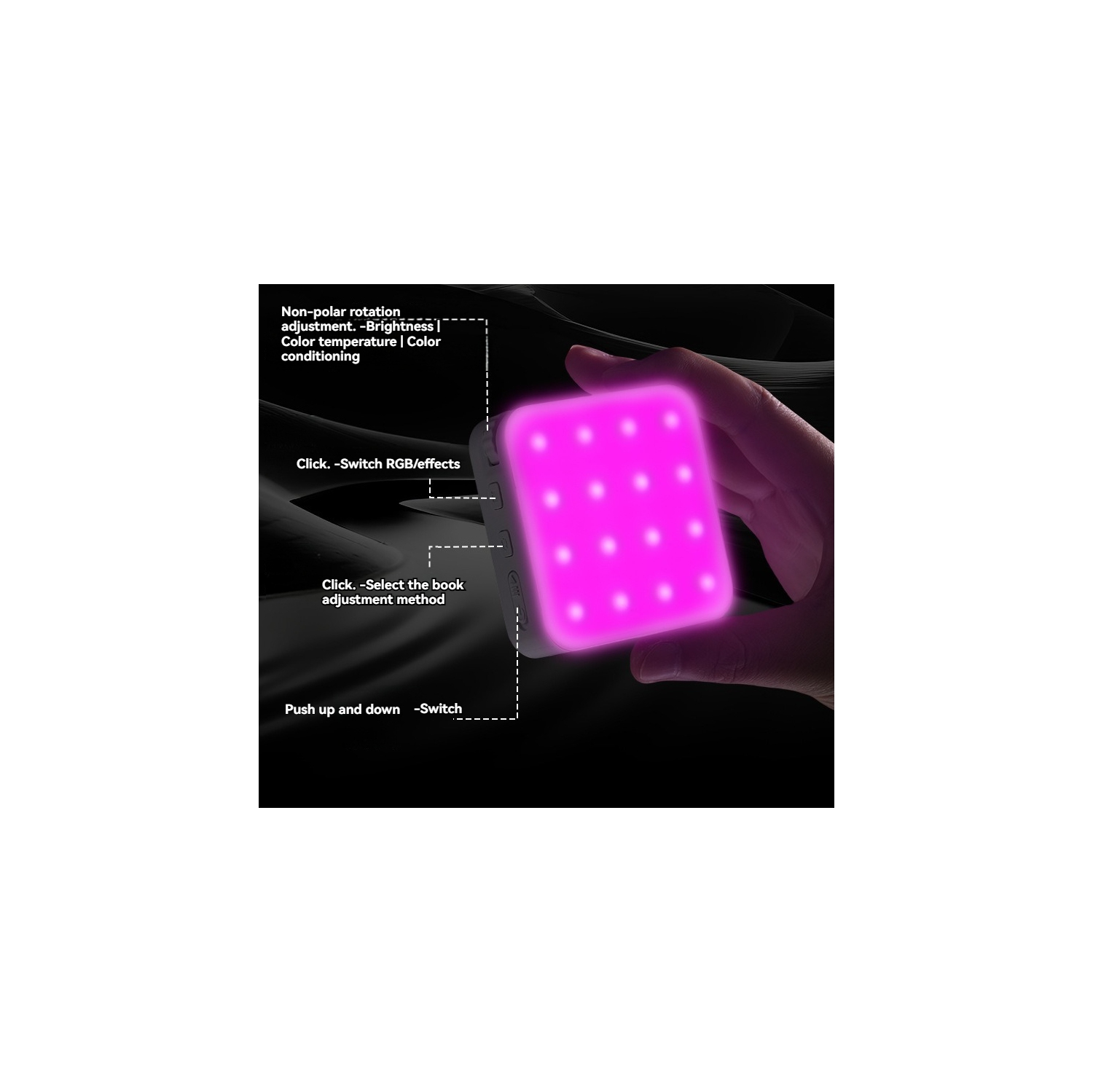 Pocket light, mobile phone fill light, surface light, RGB full color, built-in battery 2000mAh with 80 lamp beads, photography light