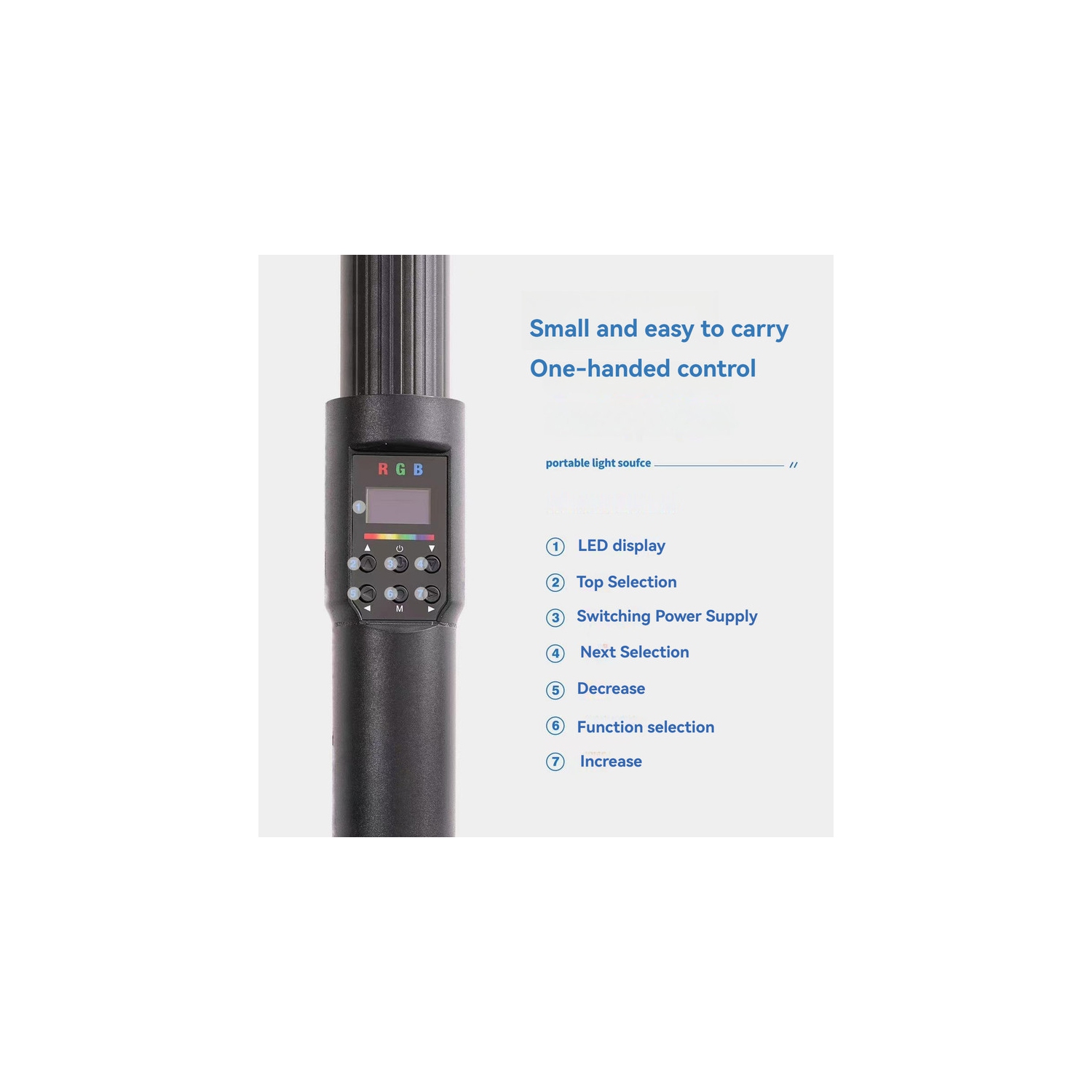 Handheld stick light, 20W full-color RGB light stick photography light, color temperature 2700-7500K, wide color temperature adjustable, detachable