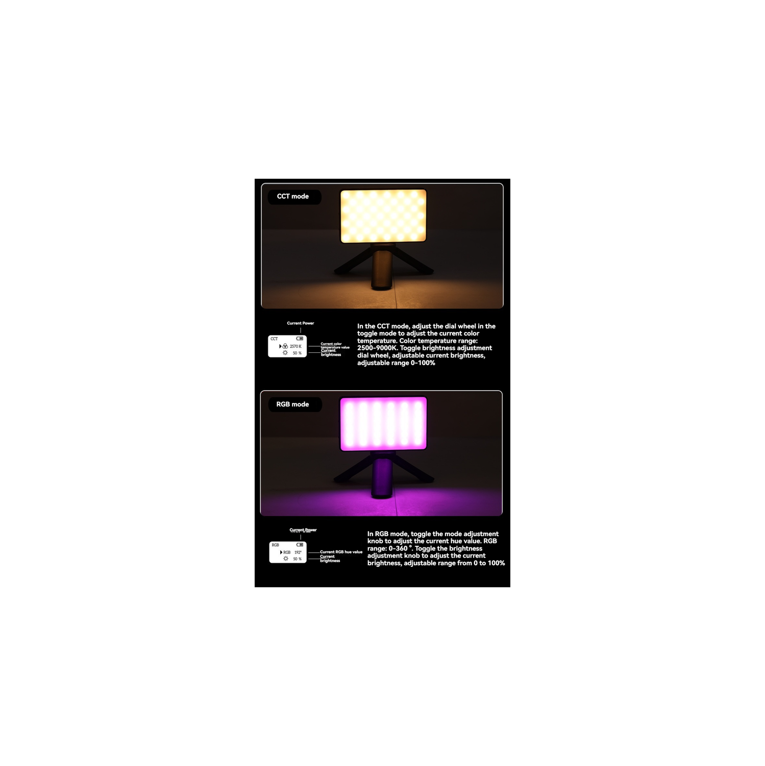 Mobile Phone Fill Light, Portable Outdoor Fill Light, Mood Light, Pocket Light, Wide Color Temperature, 20 Lighting Effects, Lightweight and