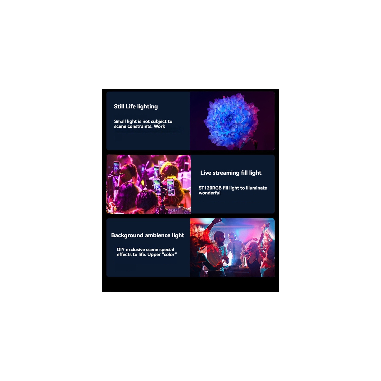 Mobile Phone Fill Light, Portable Outdoor Fill Light, Mood Light, Pocket Light, Wide Color Temperature, 20 Lighting Effects, Lightweight and