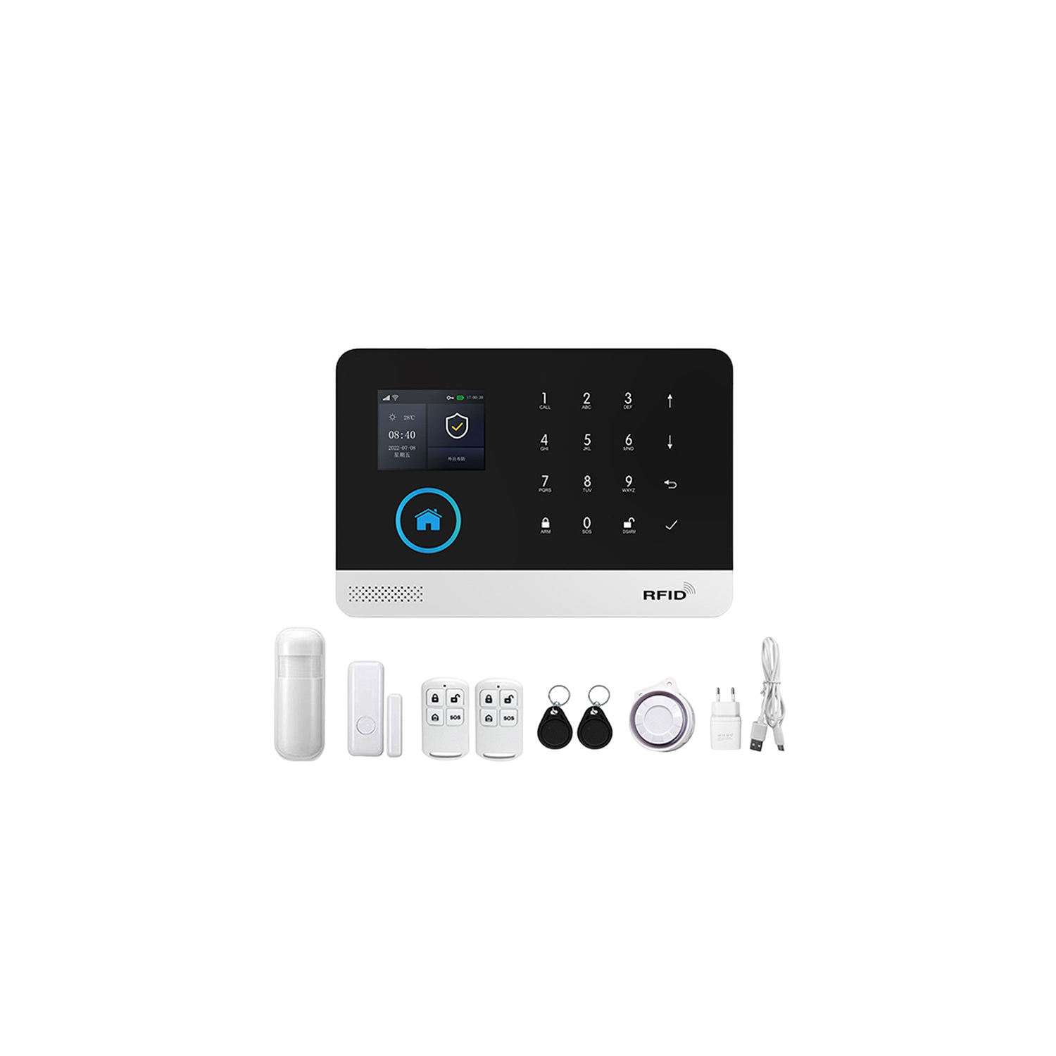 4G+WiFi Smart Anti-theft Alarm Host - GSM Security Alarm/200 Zones/Phone/SMS Alarm Includes Door Sensor, Infrared Detector, and Remote Control