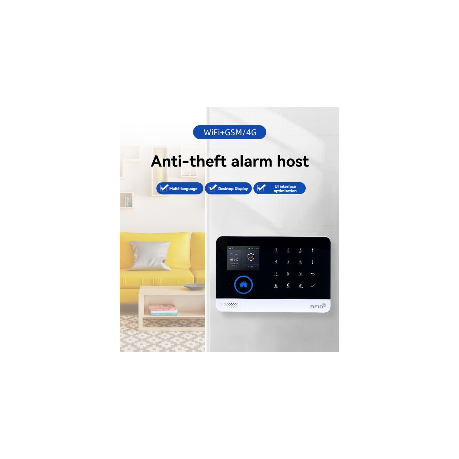 4G+WiFi Smart Anti-theft Alarm Host - GSM Security Alarm/200 Zones/Phone/SMS Alarm Includes Door Sensor, Infrared Detector, and Remote Control