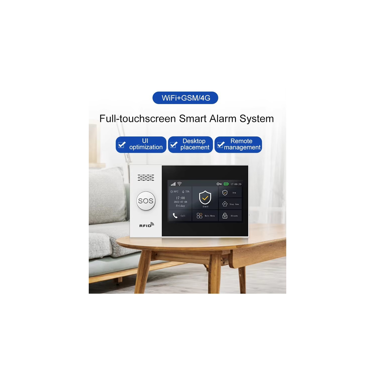 WiFi+4G Smart Home Alarm System - 4.3-inch Touchscreen/Multi-Language/Remote App Control/5 Alarm Phone Numbers with Door and Window Sensors +
