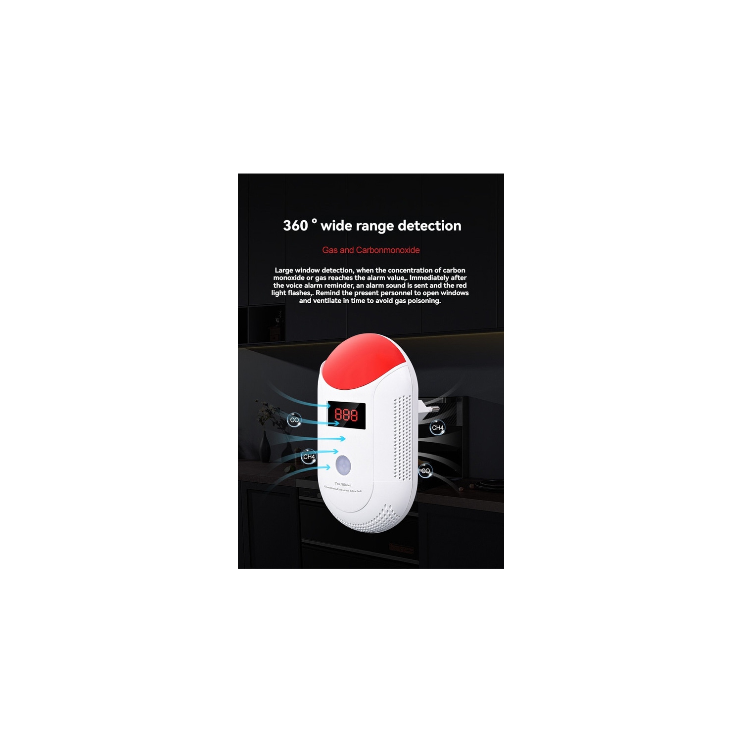 Carbon monoxide and gas alarm - Digital display, high-sensitivity audible alarm, carbon monoxide alarm, gas alarm, suitable for
