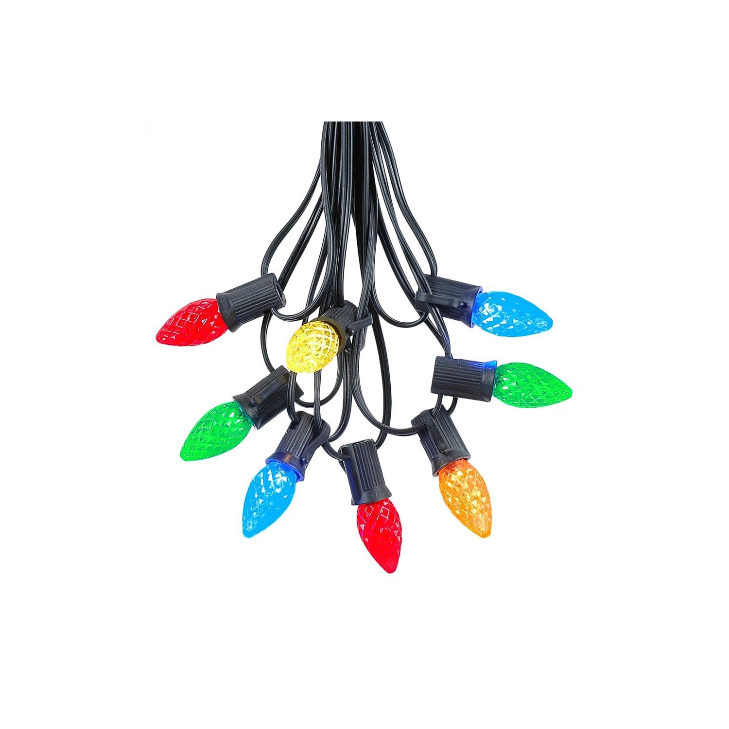 Novelty Lights 25 Foot C7 LED Outdoor Lighting Patio Christmas String Lights, Black Wire, 25 Bulbs