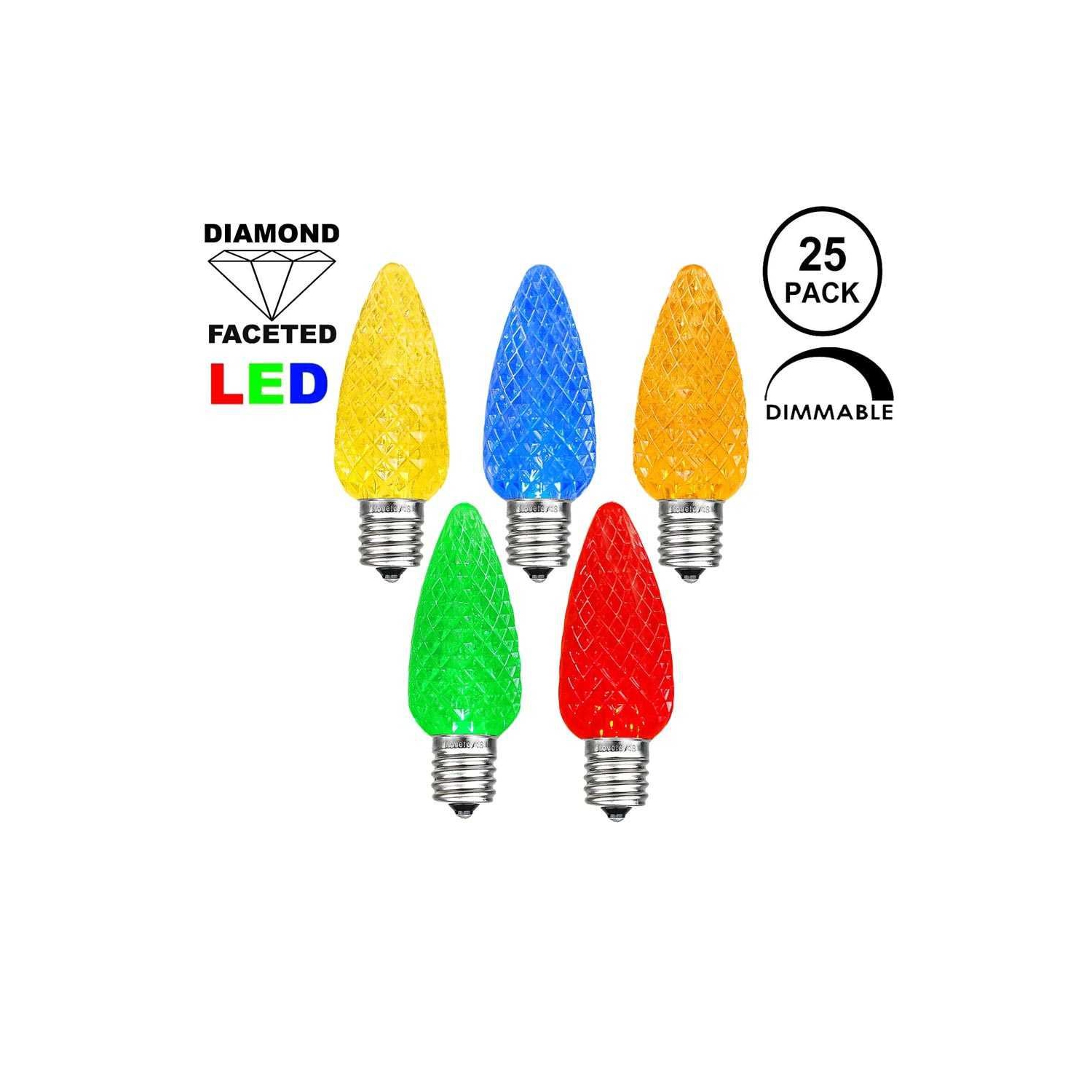 Novelty Lights 25 Foot C7 LED Outdoor Lighting Patio Christmas String Lights, Black Wire, 25 Bulbs