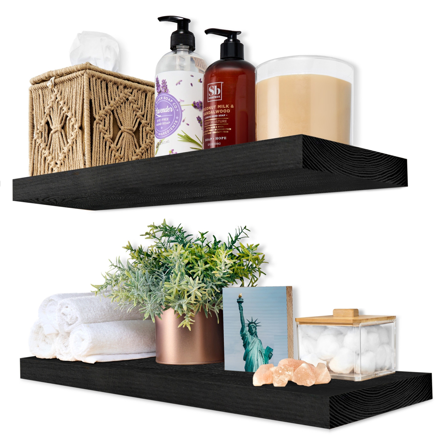 Sorbus 2 Pack 16" Solid Wood Floating Shelves - for Bathroom Decor, Books, Bedroom & Living Room