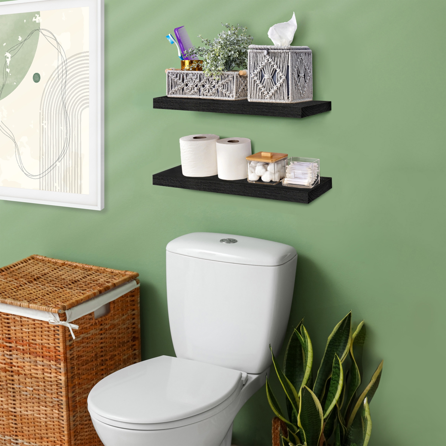 Sorbus 2 Pack 16" Solid Wood Floating Shelves - for Bathroom Decor, Books, Bedroom & Living Room