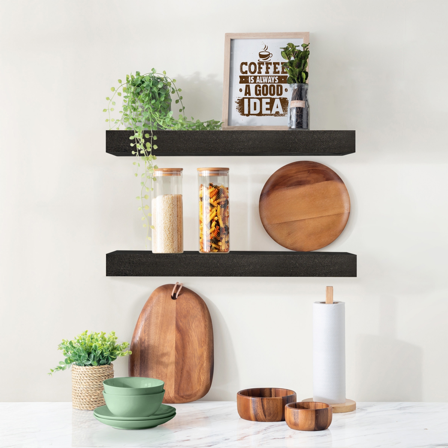 Sorbus 2 Pack 16" Solid Wood Floating Shelves - for Bathroom Decor, Books, Bedroom & Living Room