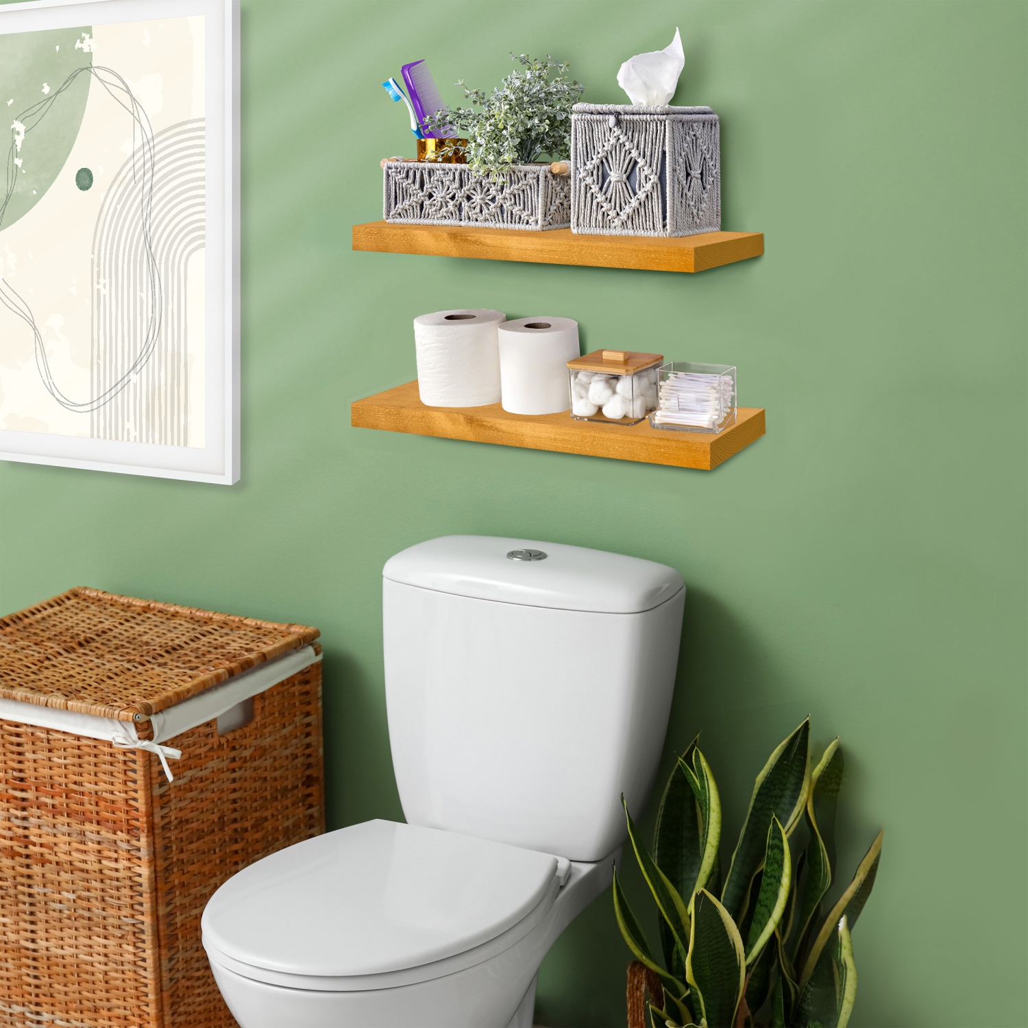 Ensemble de 2 tablettes flottantes en bois massif de 16&nbsp;po Sorbus - pour la décoration de salle de bain, les livres, la chambre et le salon