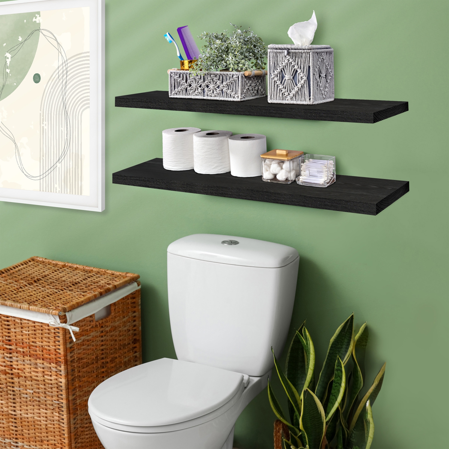 Sorbus 2 Pack 35" Solid Wood Floating Shelves - for Bathroom Decor, Books, Bedroom & Living Room