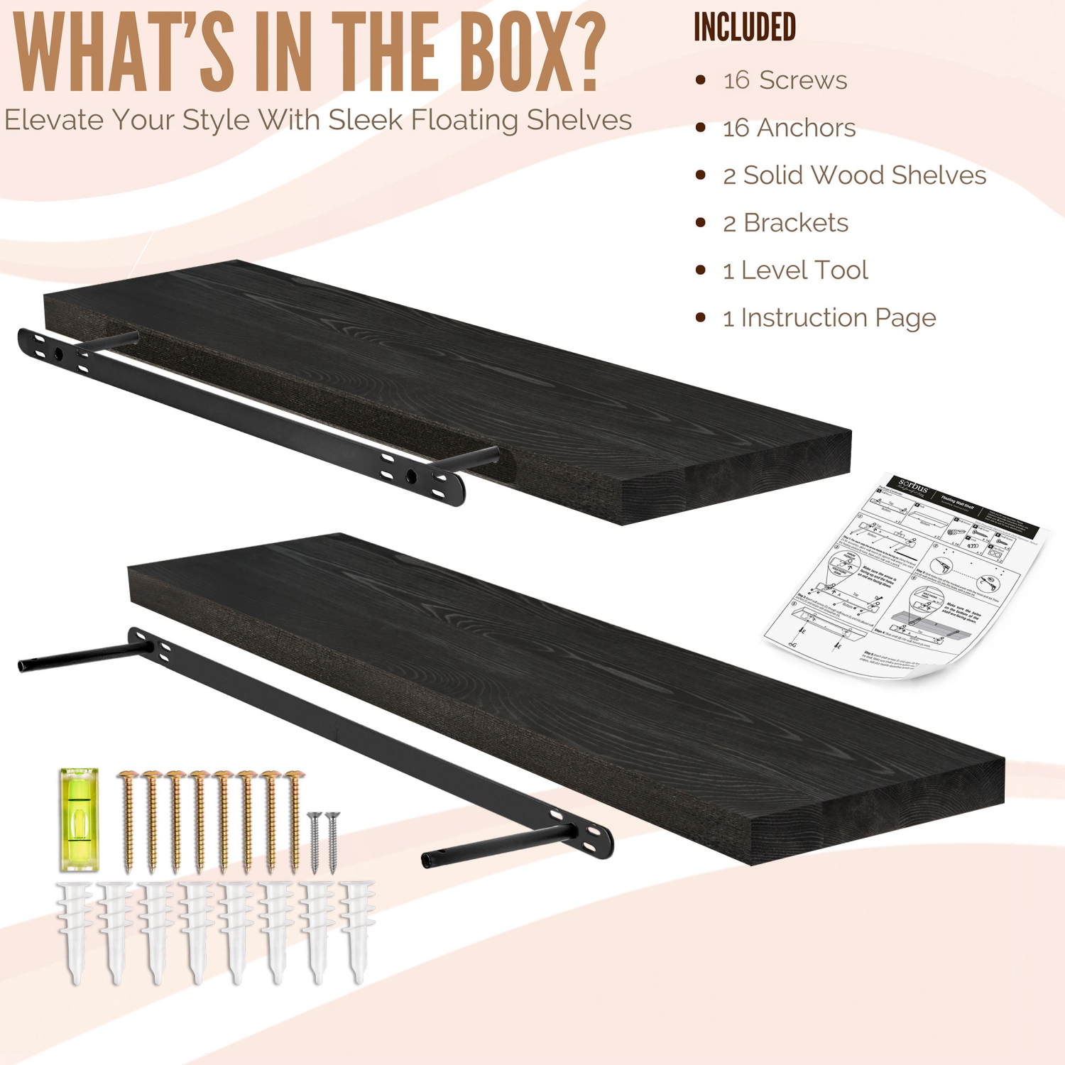 Sorbus 2 Pack 35" Solid Wood Floating Shelves - for Bathroom Decor, Books, Bedroom & Living Room