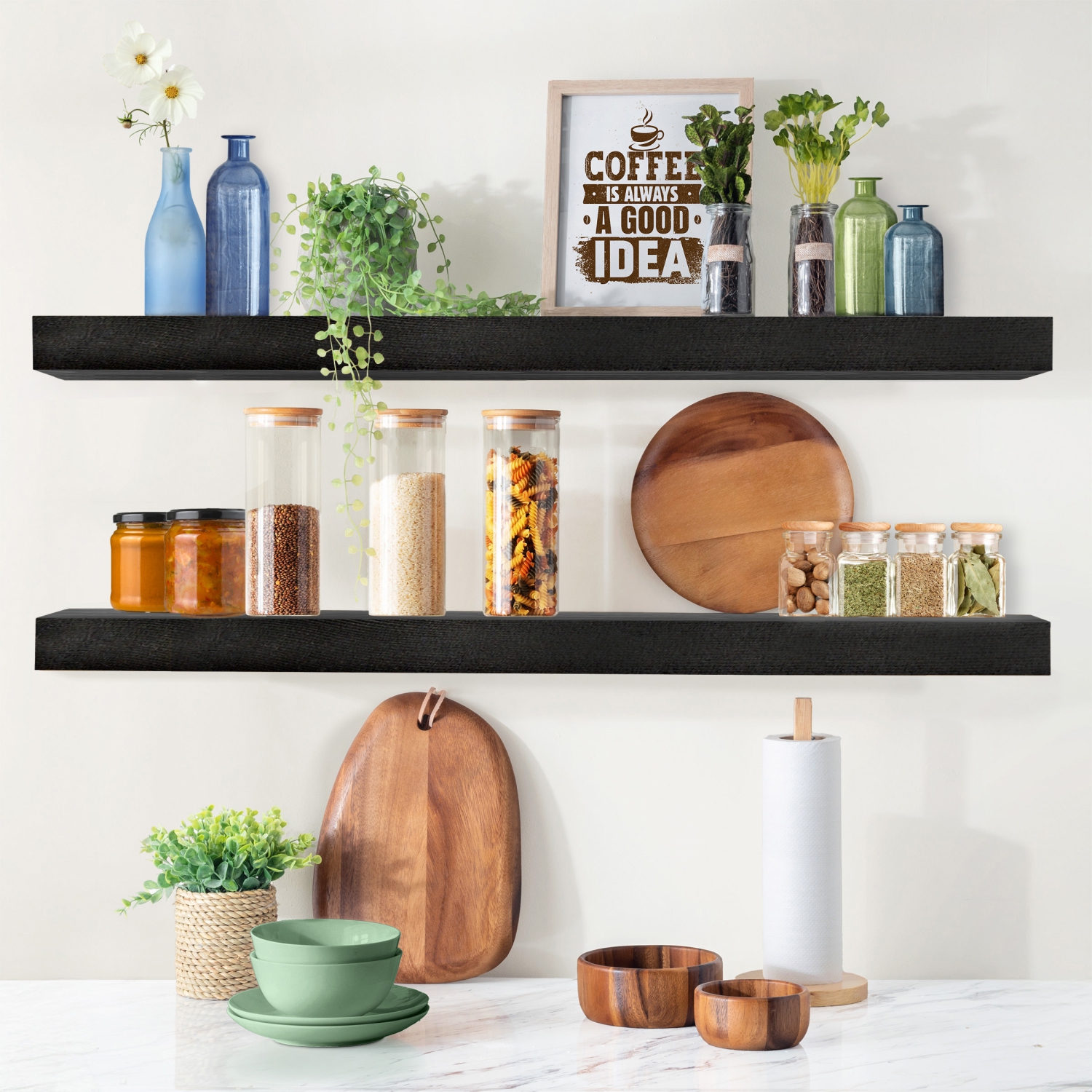 Sorbus 2 Pack 35" Solid Wood Floating Shelves - for Bathroom Decor, Books, Bedroom & Living Room