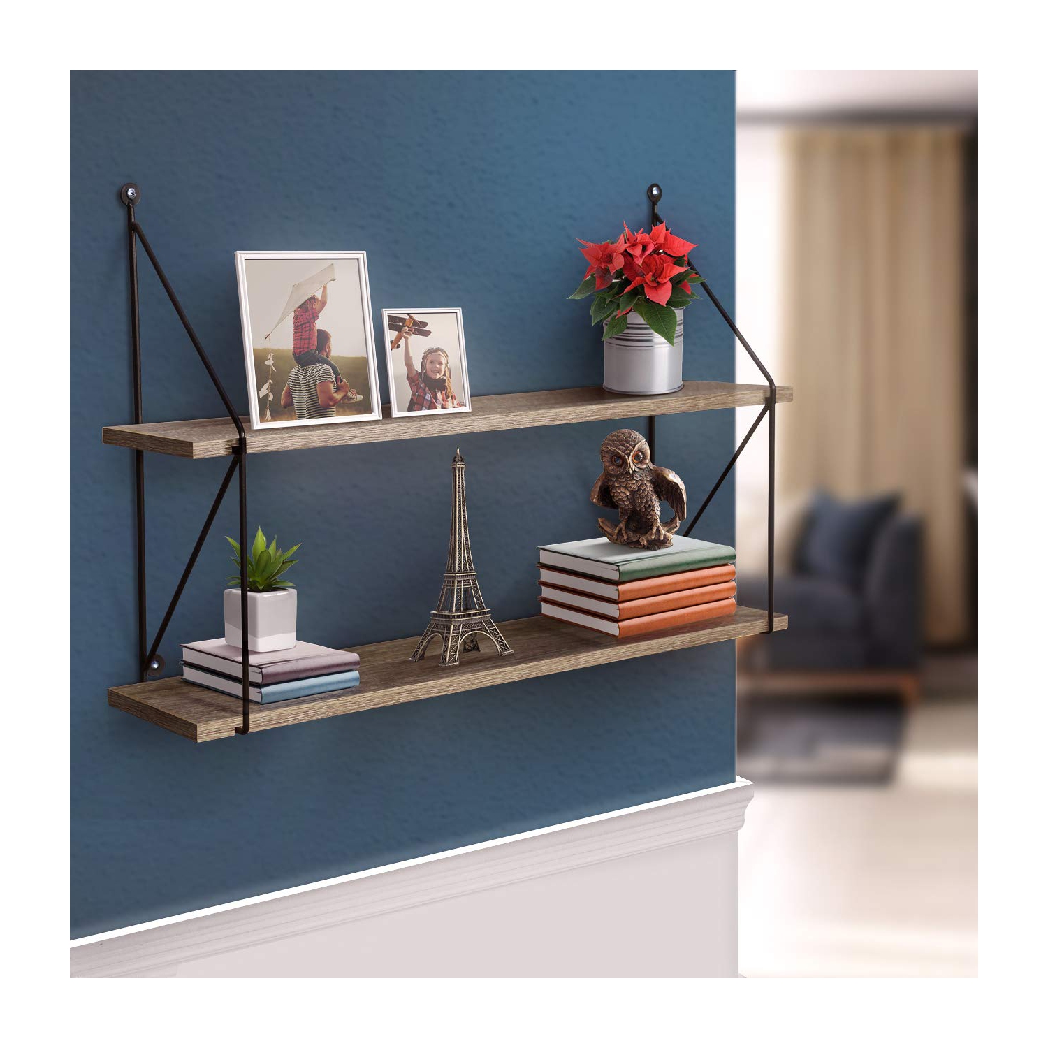 Sorbus 2-Tier Grey Floating Shelf