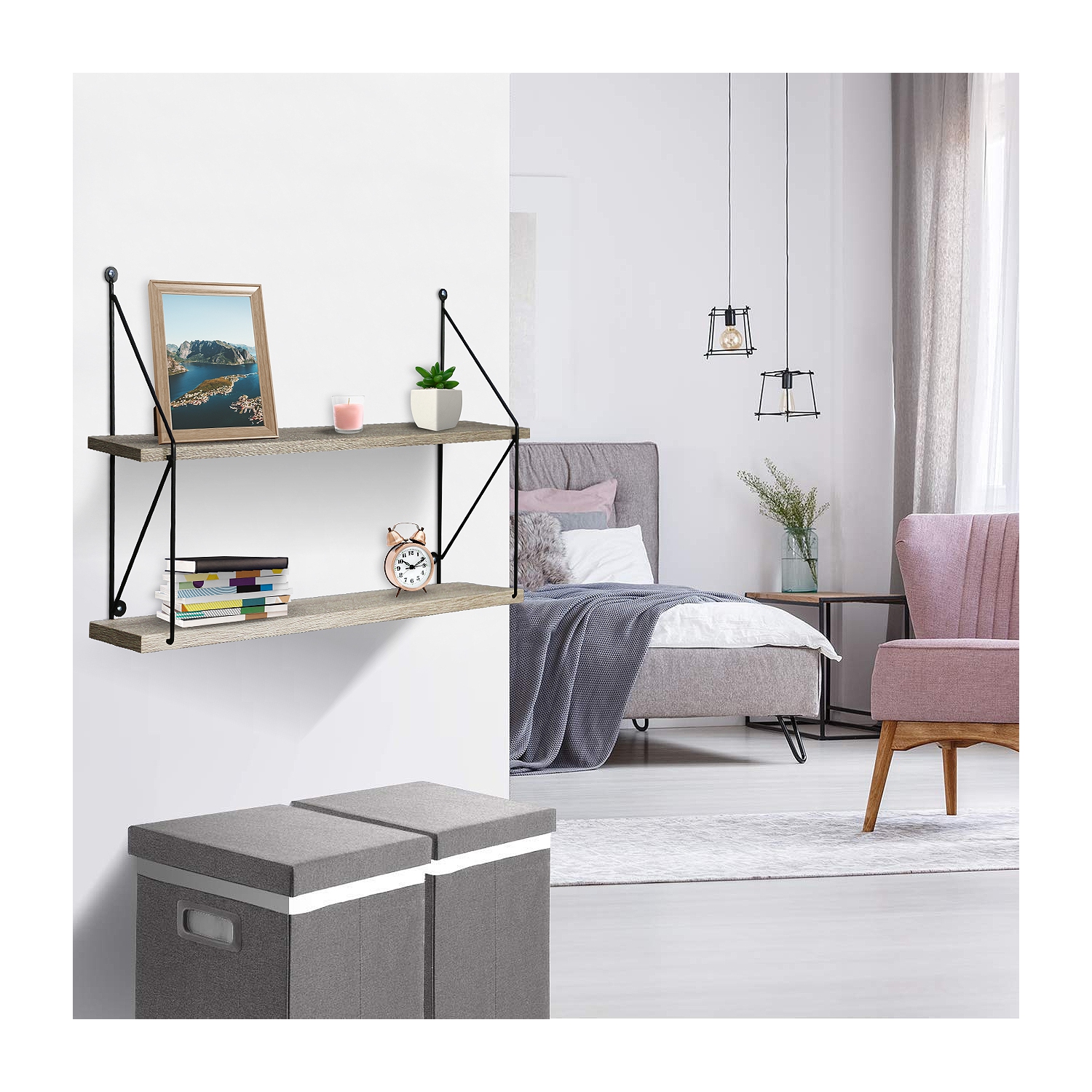 Sorbus 2-Tier Grey Floating Shelf
