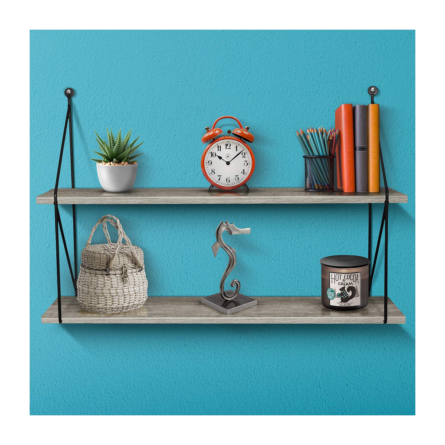 Sorbus 2-Tier Grey Floating Shelf