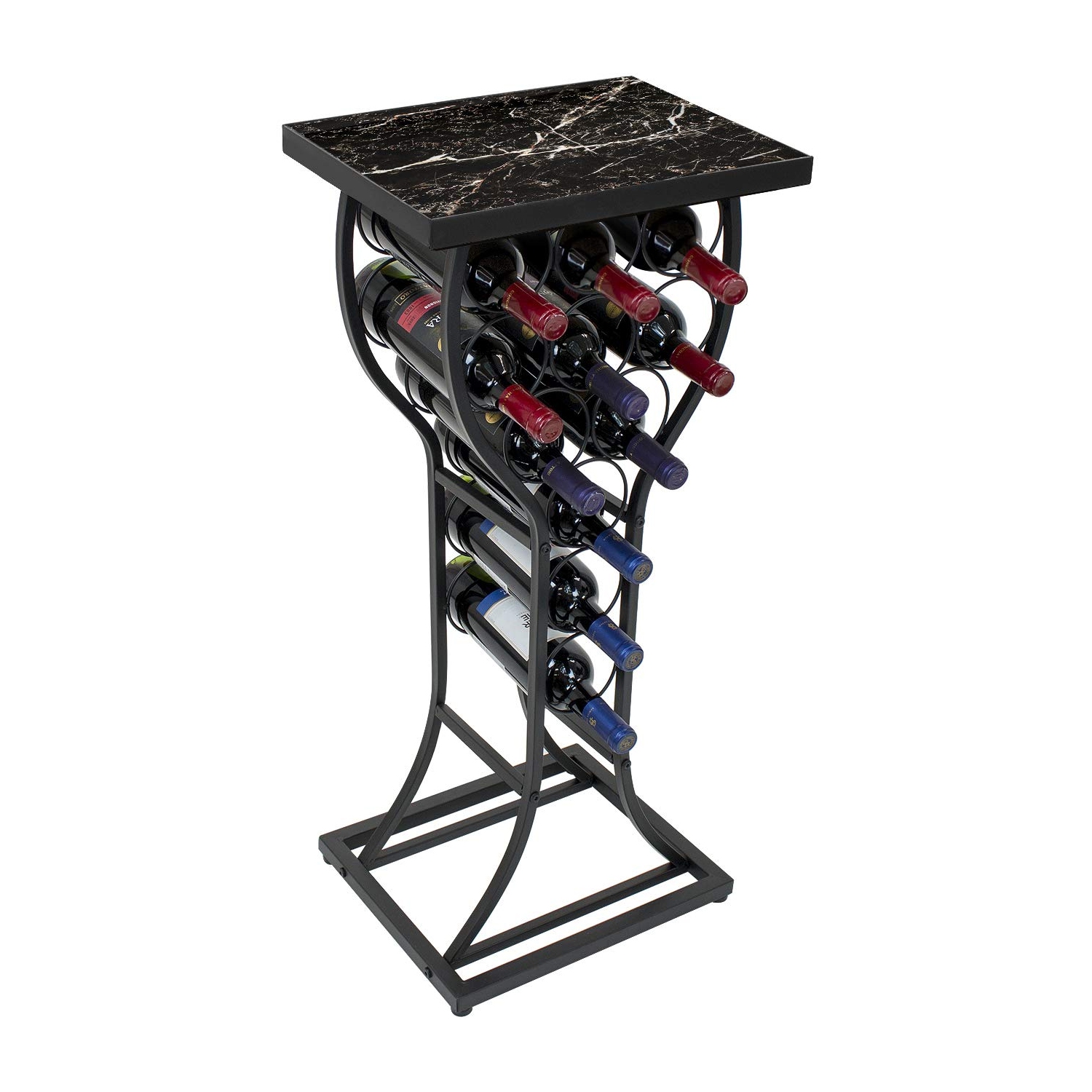 Sorbus Wine Rack Table - Stylish Storage for 11 Bottles with Faux Marble Top & Conversation-Starting Design