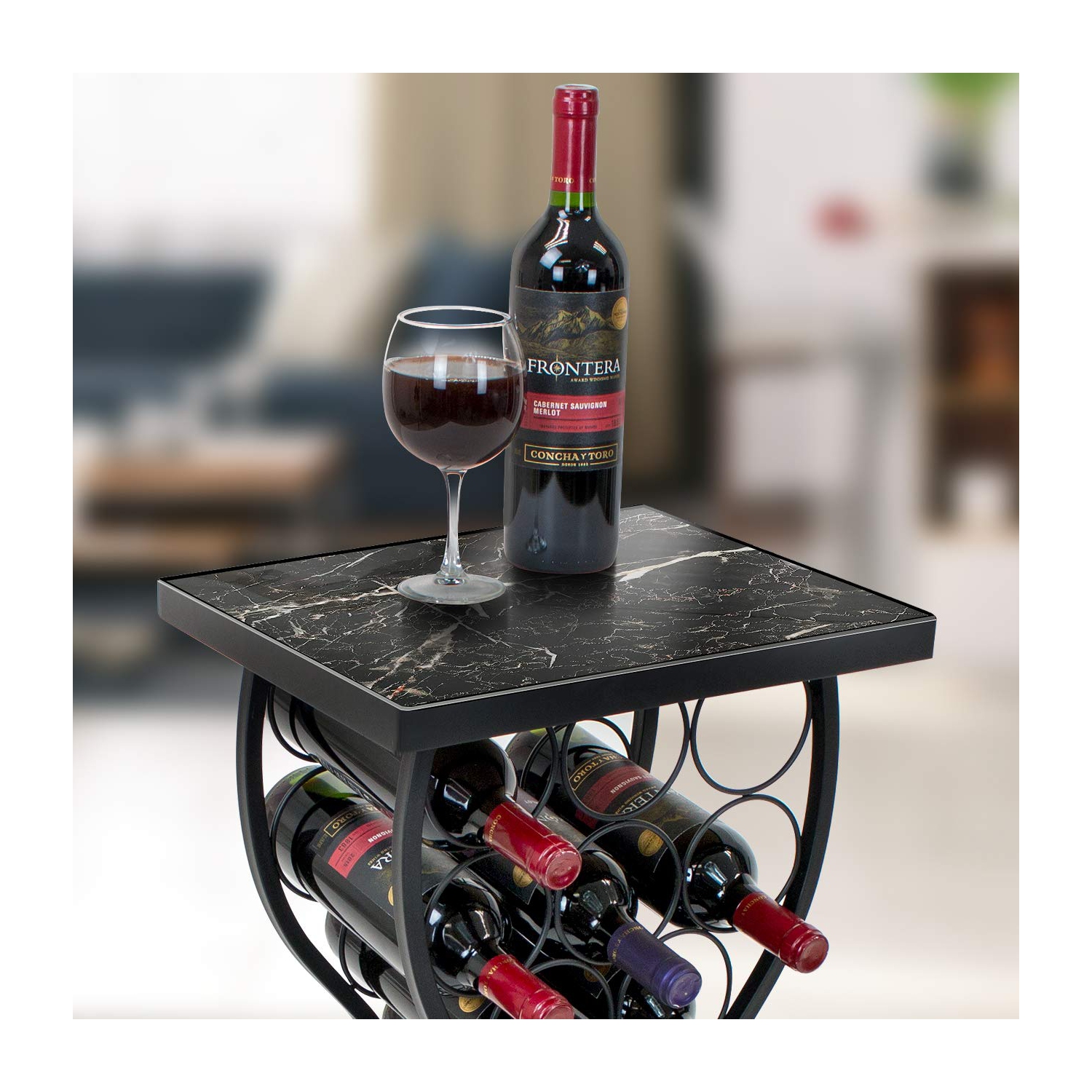 Sorbus Wine Rack Table - Stylish Storage for 11 Bottles with Faux Marble Top & Conversation-Starting Design