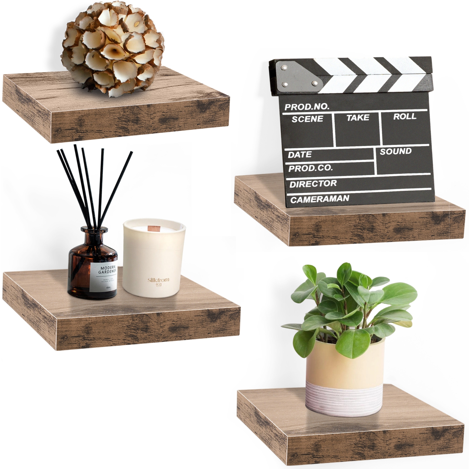 Sorbus 9 Inch 4 Pack Wall Mounted Floating Square Shelves - for Bedroom, Kitchen, Living Room, Bathroom