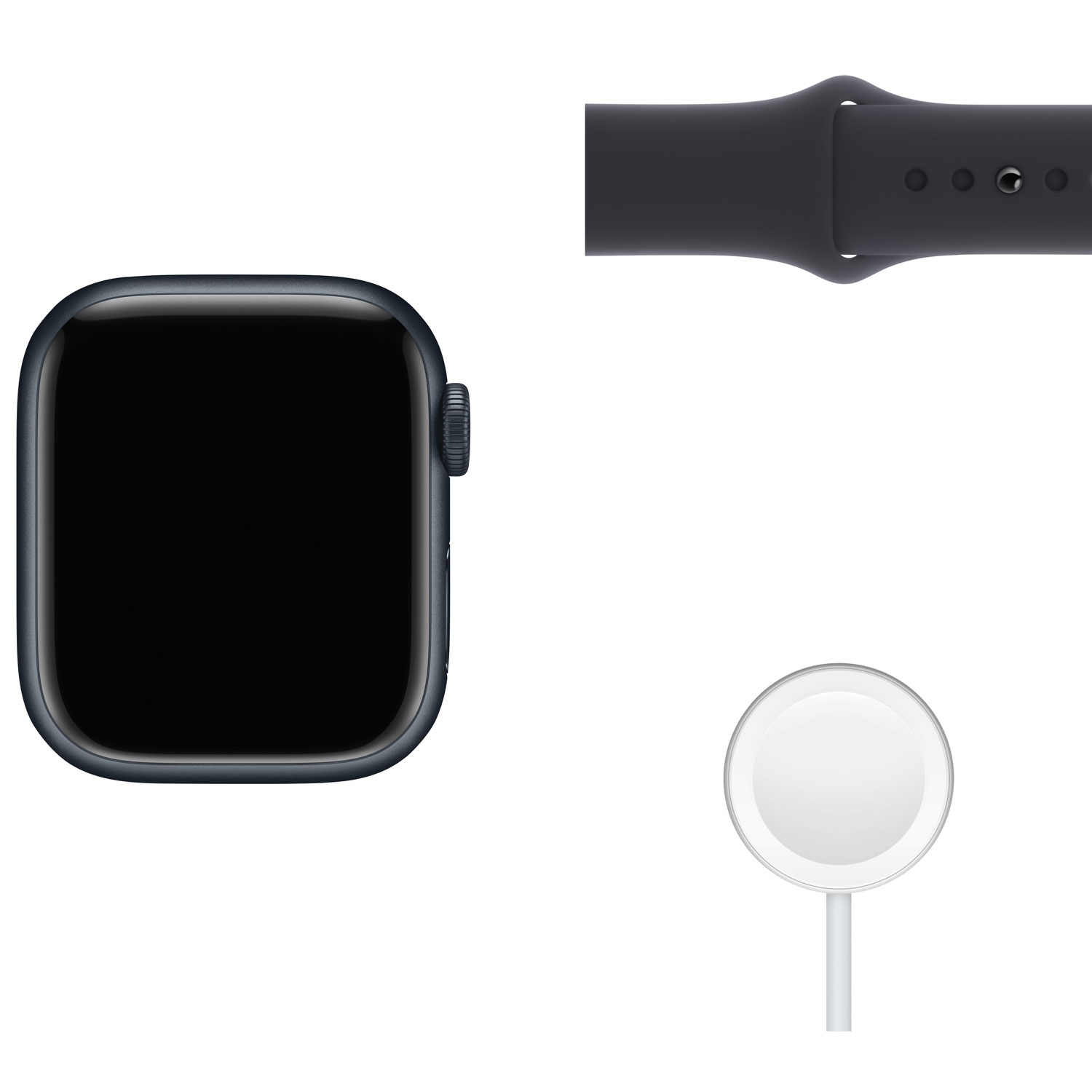 Boîte ouverte - Apple Watch Series 7 avec boîtier en aluminium minuit et bracelet sport minuit de 41&nbsp;mm