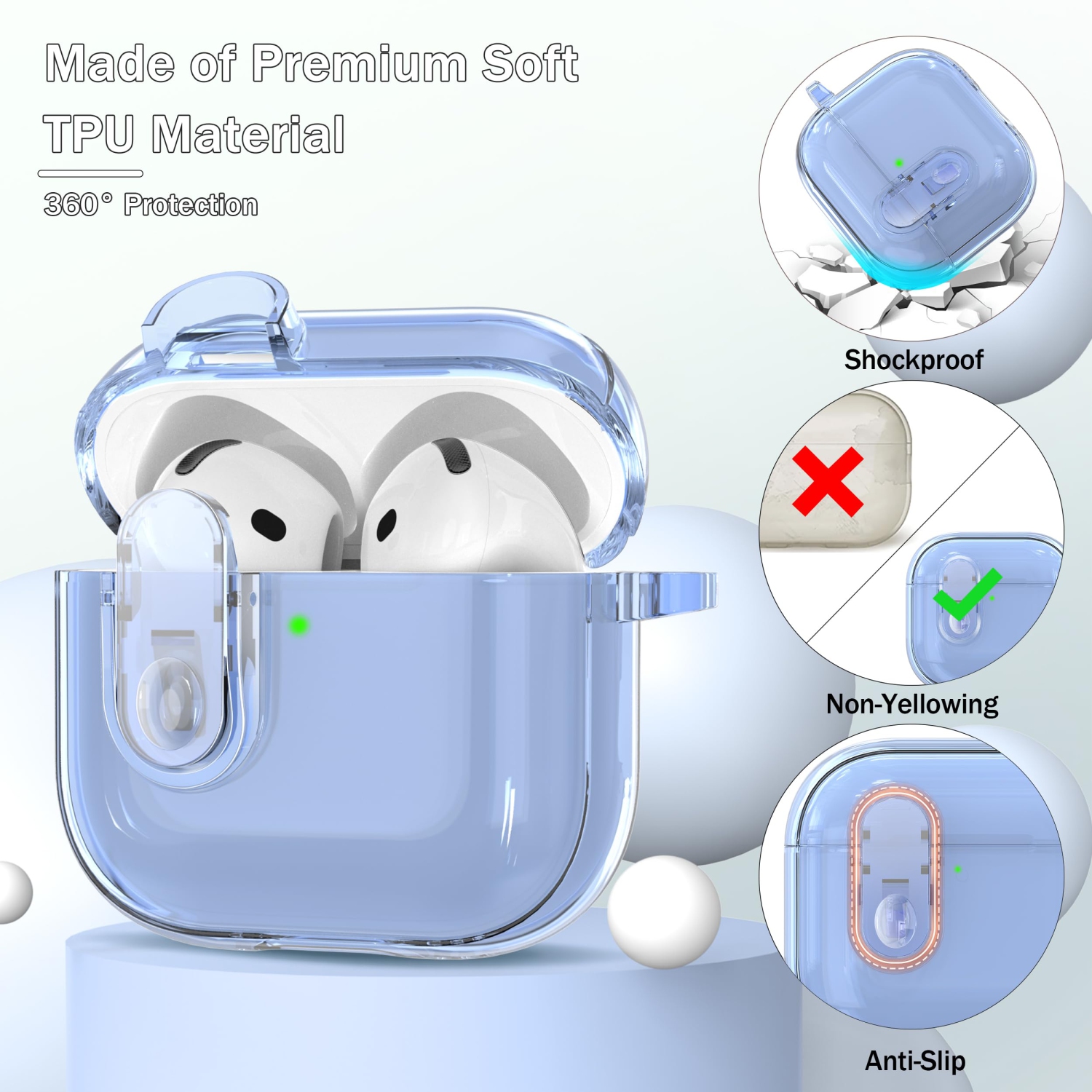 for AirPods 4th Generation Case Cover 2024, Military-Grade Shockproof, Soft TPU Highly Transparent Anti-Yellowing for AirPods 4 Case with Cleaning