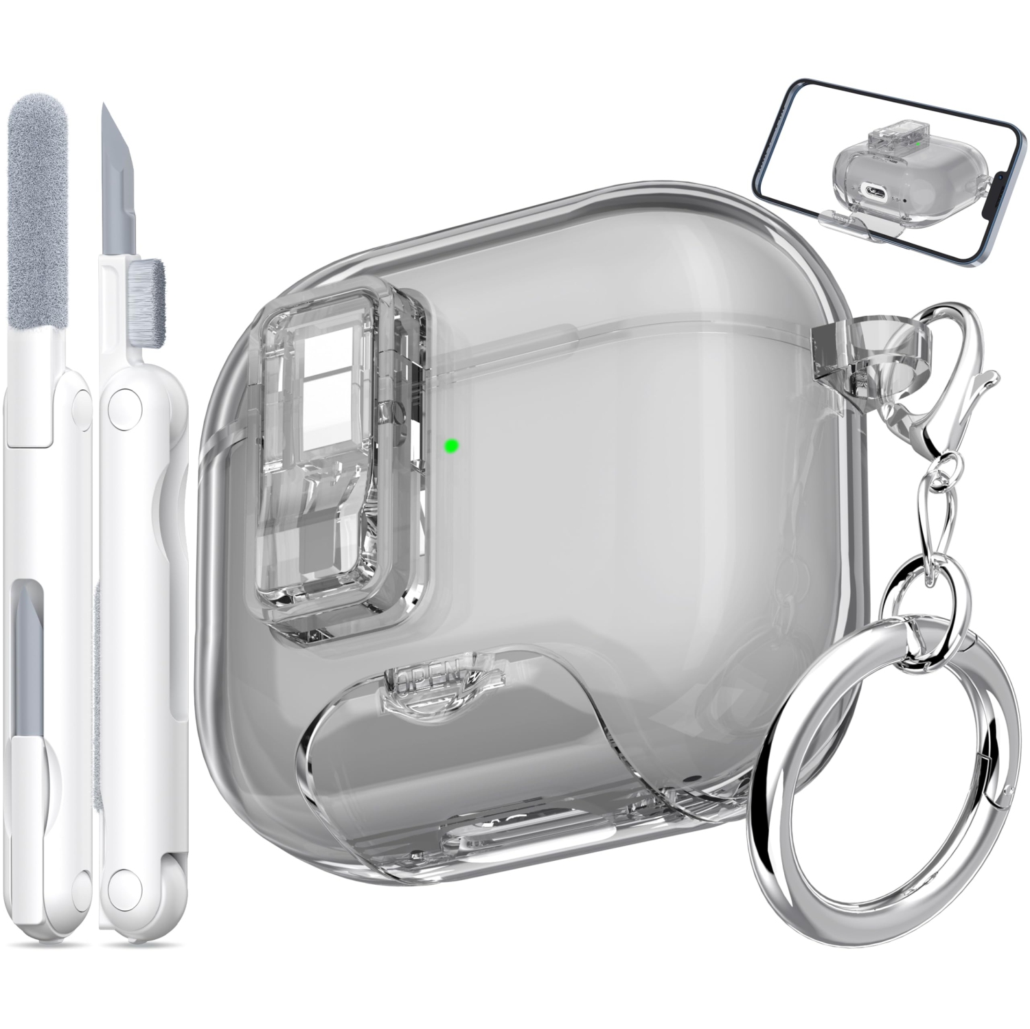 for AirPods 4th Generation Case Cover 2024,Military-Grade Shockproof Transparent Anti-Yellowing,Charging Port Dust-Proof&Stand with Cleaning Kit for