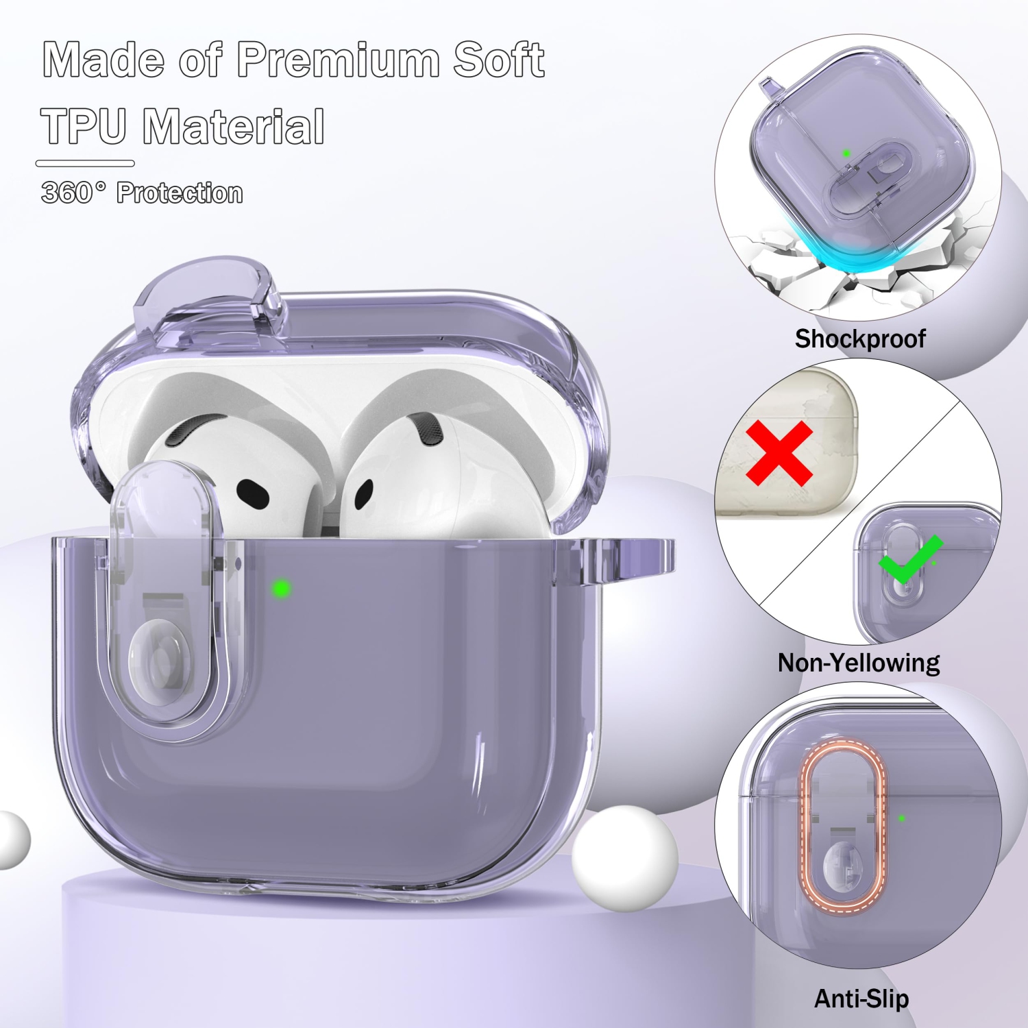 for AirPods 4th Generation Case Cover 2024, Military-Grade Shockproof, Soft TPU Highly Transparent Anti-Yellowing for AirPods 4 Case with Cleaning