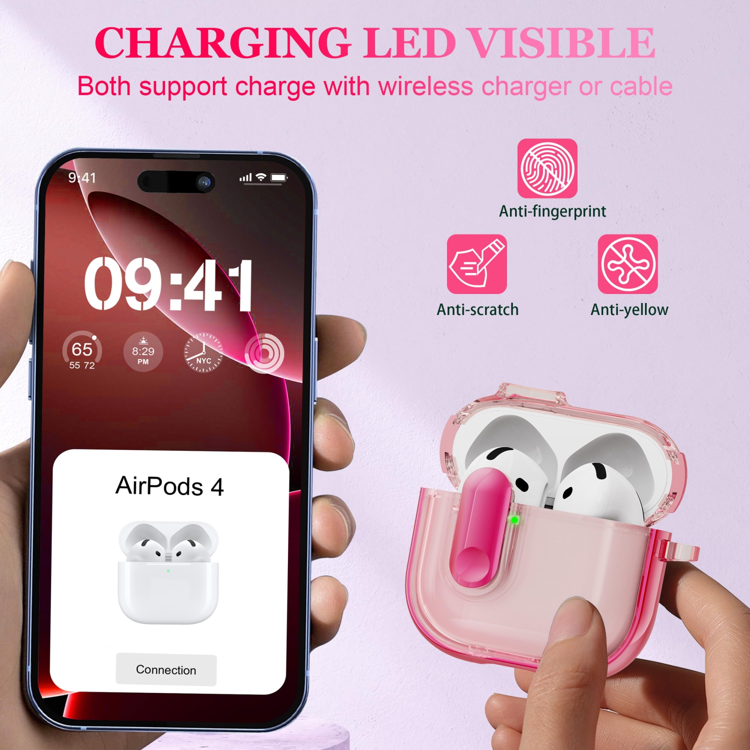 for AirPods 4th Generation Case 2024 with Bright Plated Bezel and Switches, Military-Grade Shockproof Transparent Anti-Yellowing for AirPods 4 Cover,