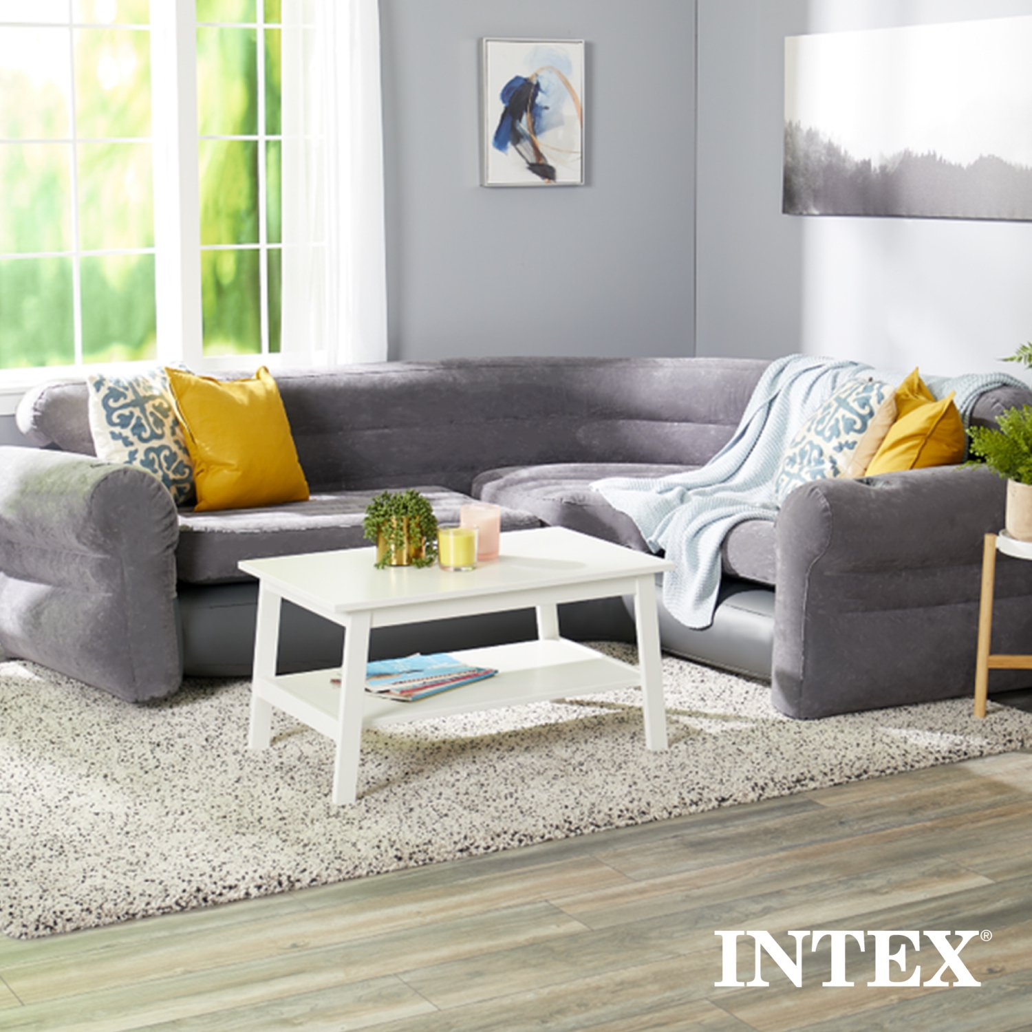Sofa modulaire gonflable en coin Intex à matelas gonflable, gris