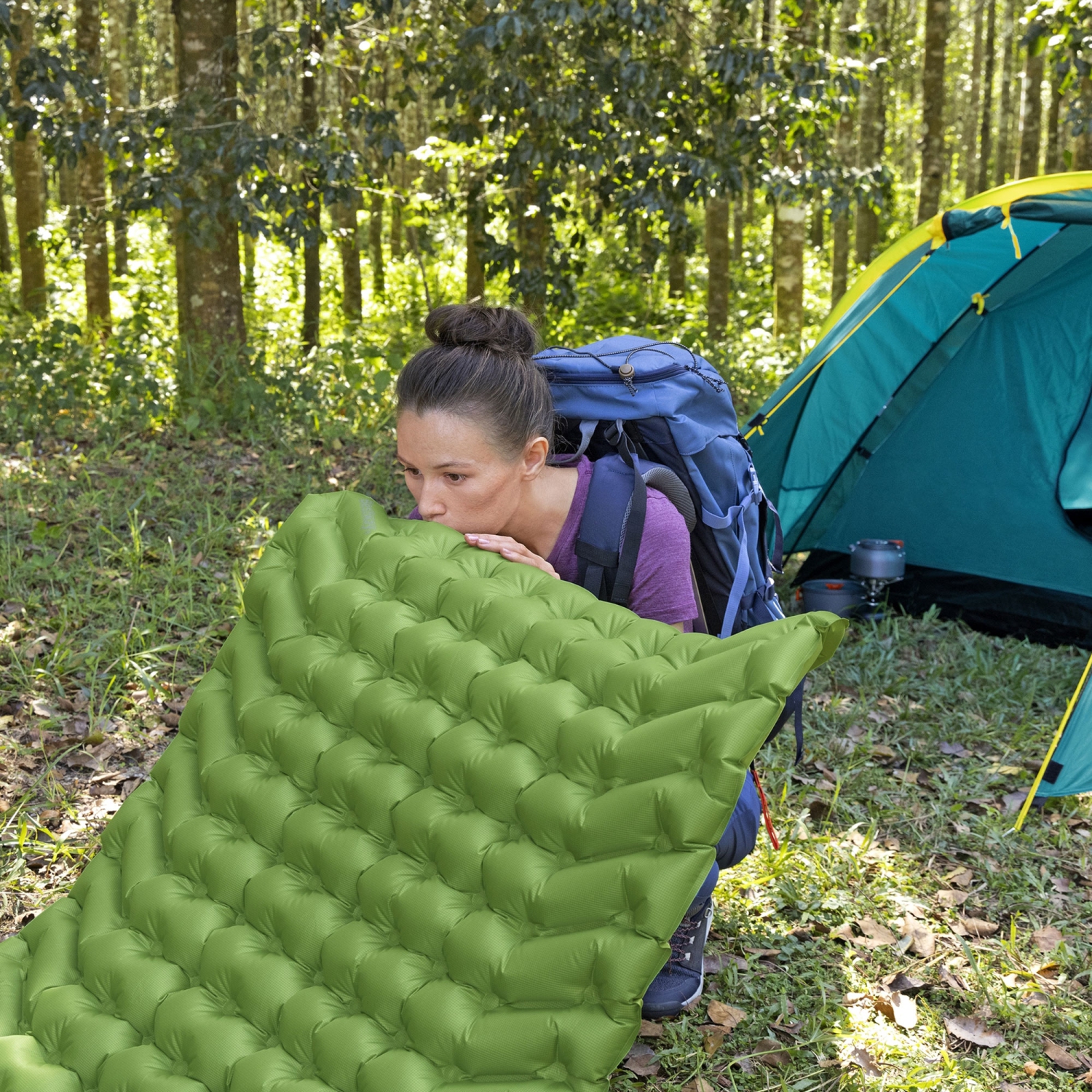 Bestway WanderLite Large Rectangular Sleeping Air Pad with Storage Bag, Green