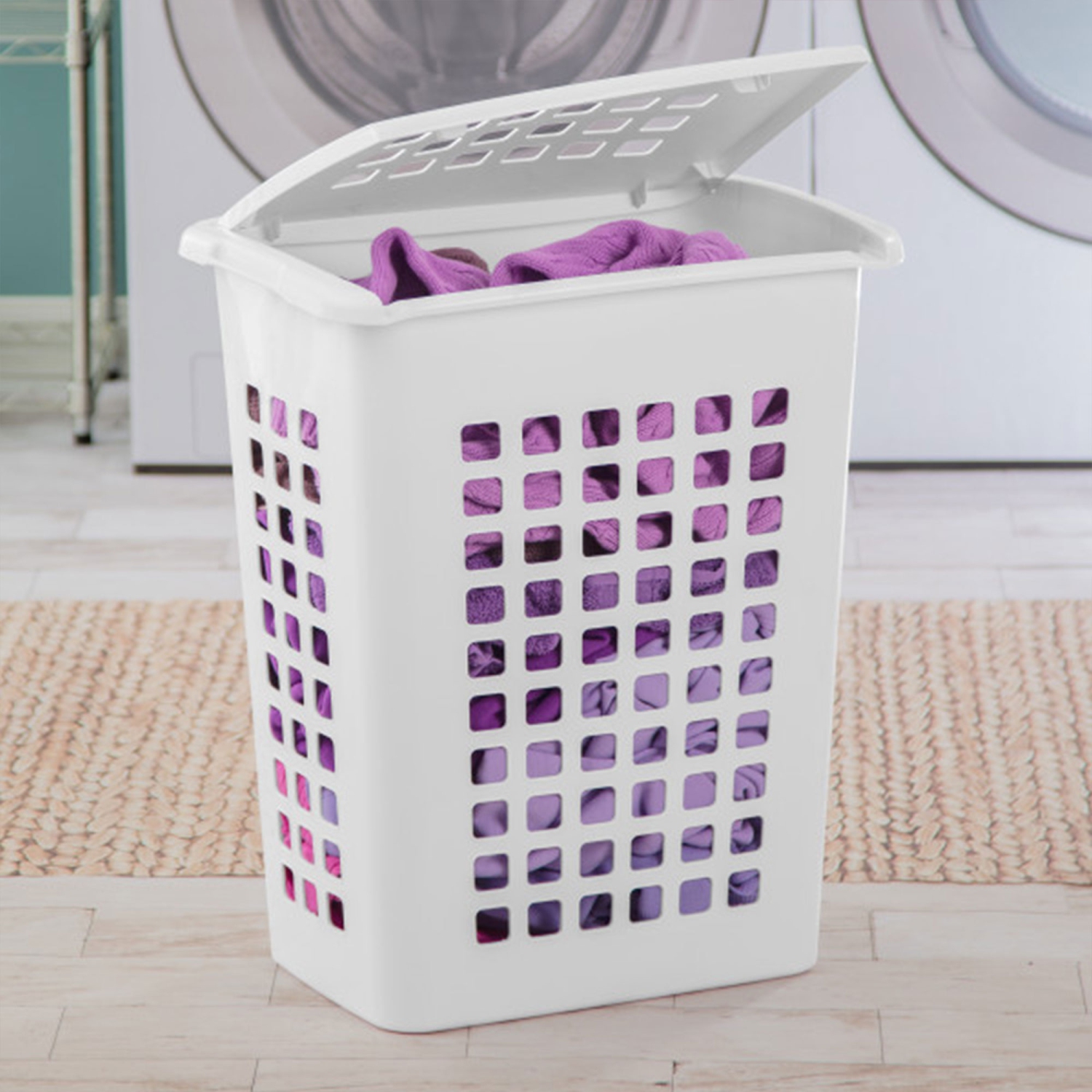 Sterilite Rectangular LiftTop Plastic Clothes Laundry Hamper Bin w/ Lid