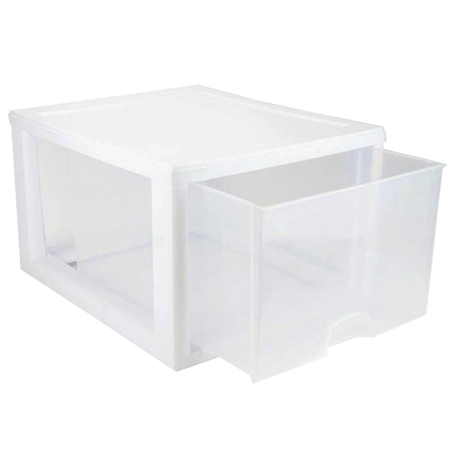Sterilite 27 Quart Clear & White Plastic Storage Bin with One Drawer, 16 Pack